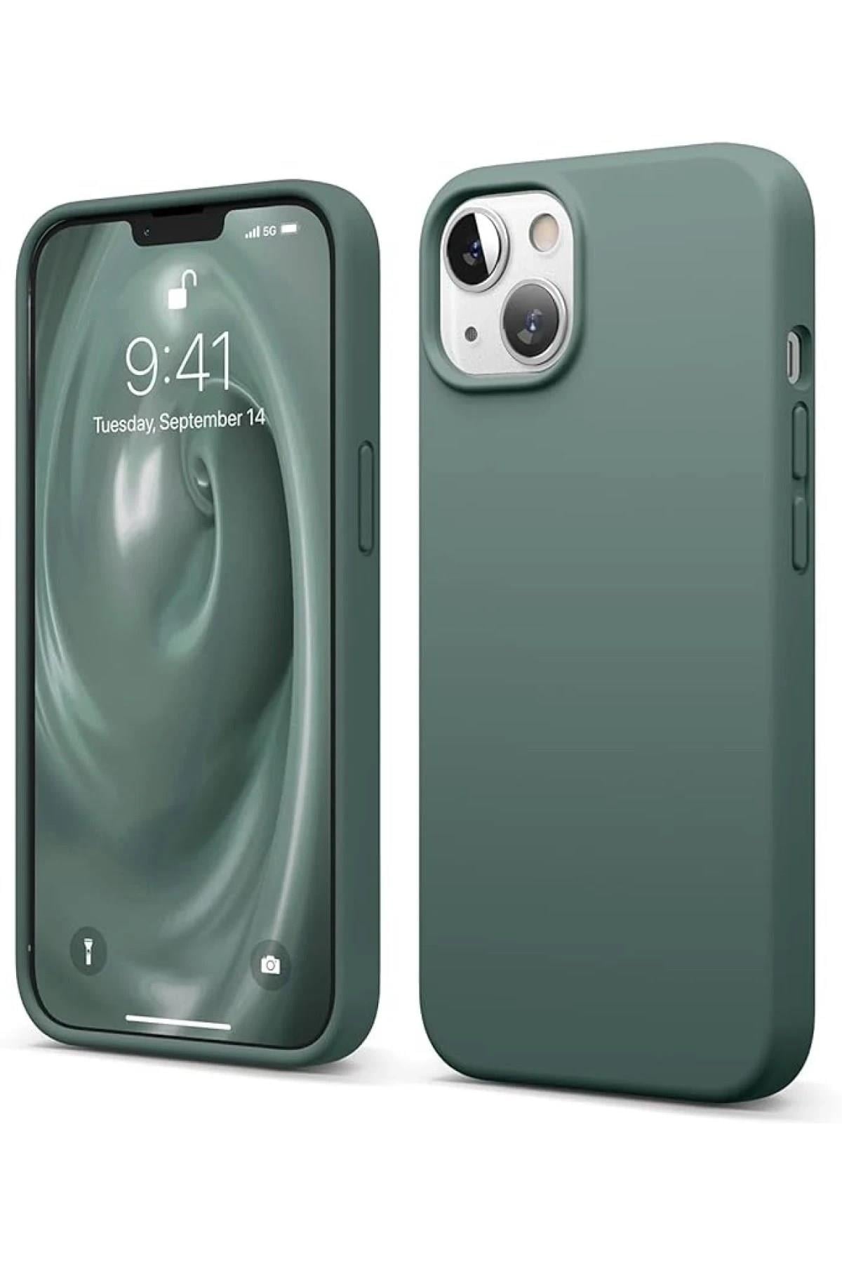 Mey İthalat®  iPhone 14 Kılıf First Silikon - Koyu Yeşil