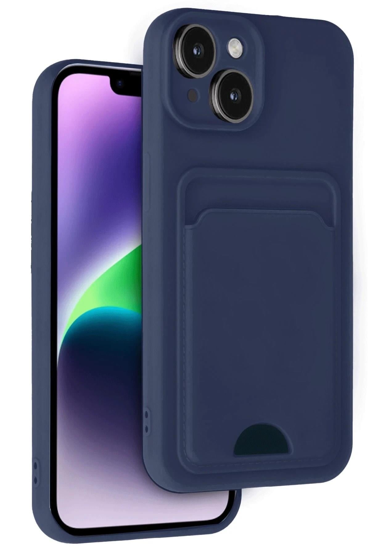 Mey İthalat®  iPhone 14 Kılıf Kelvin Kartvizitli Silikon - Lacivert