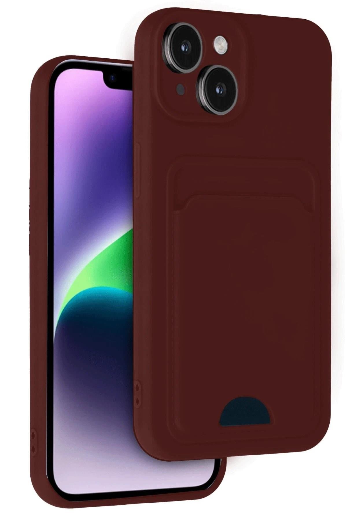 Mey İthalat®  iPhone 14 Kılıf Kelvin Kartvizitli Silikon - Bordo
