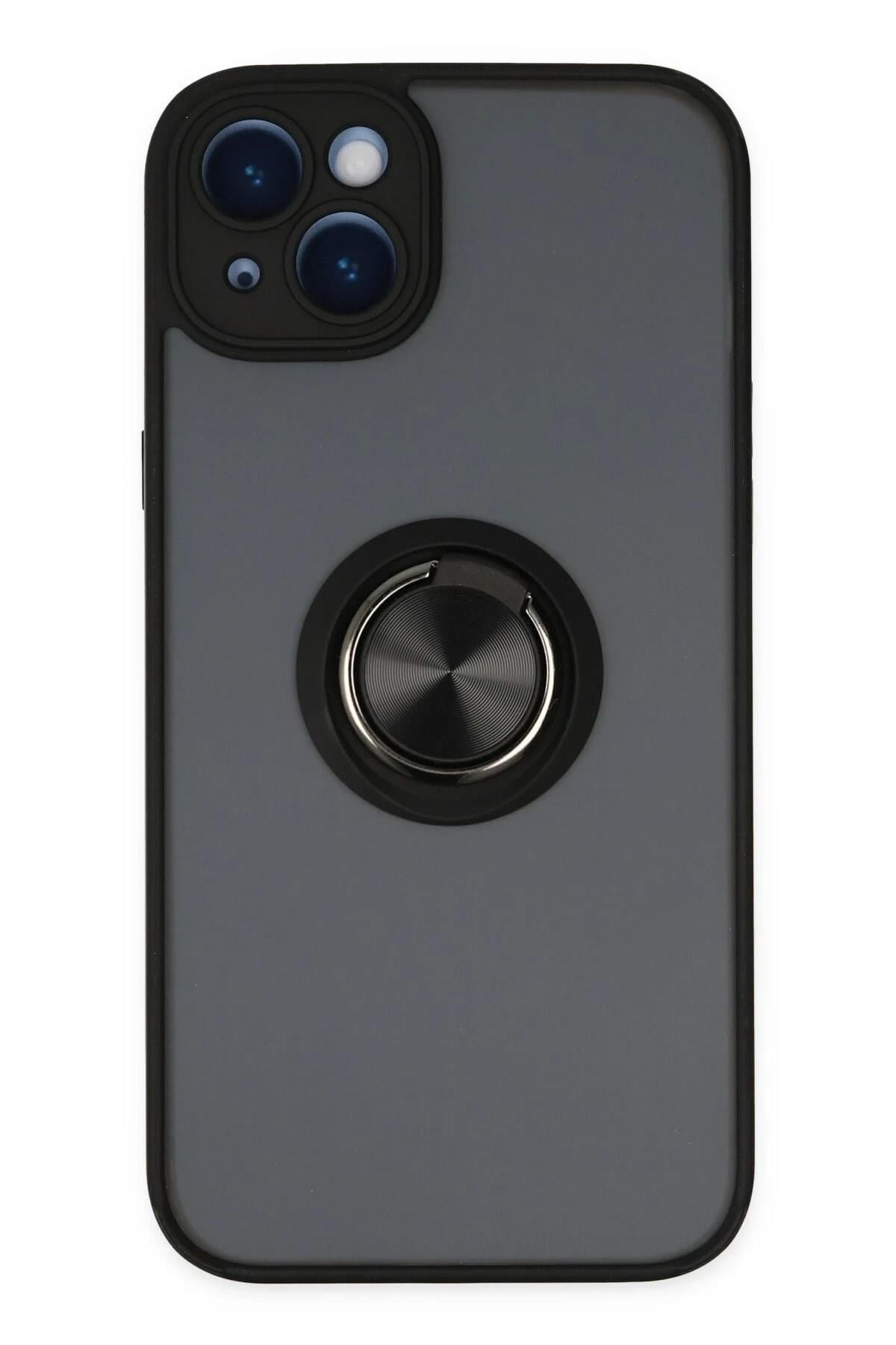 Mey İthalat®  iPhone 14 Kılıf Montreal Yüzüklü Silikon Kapak - Siyah