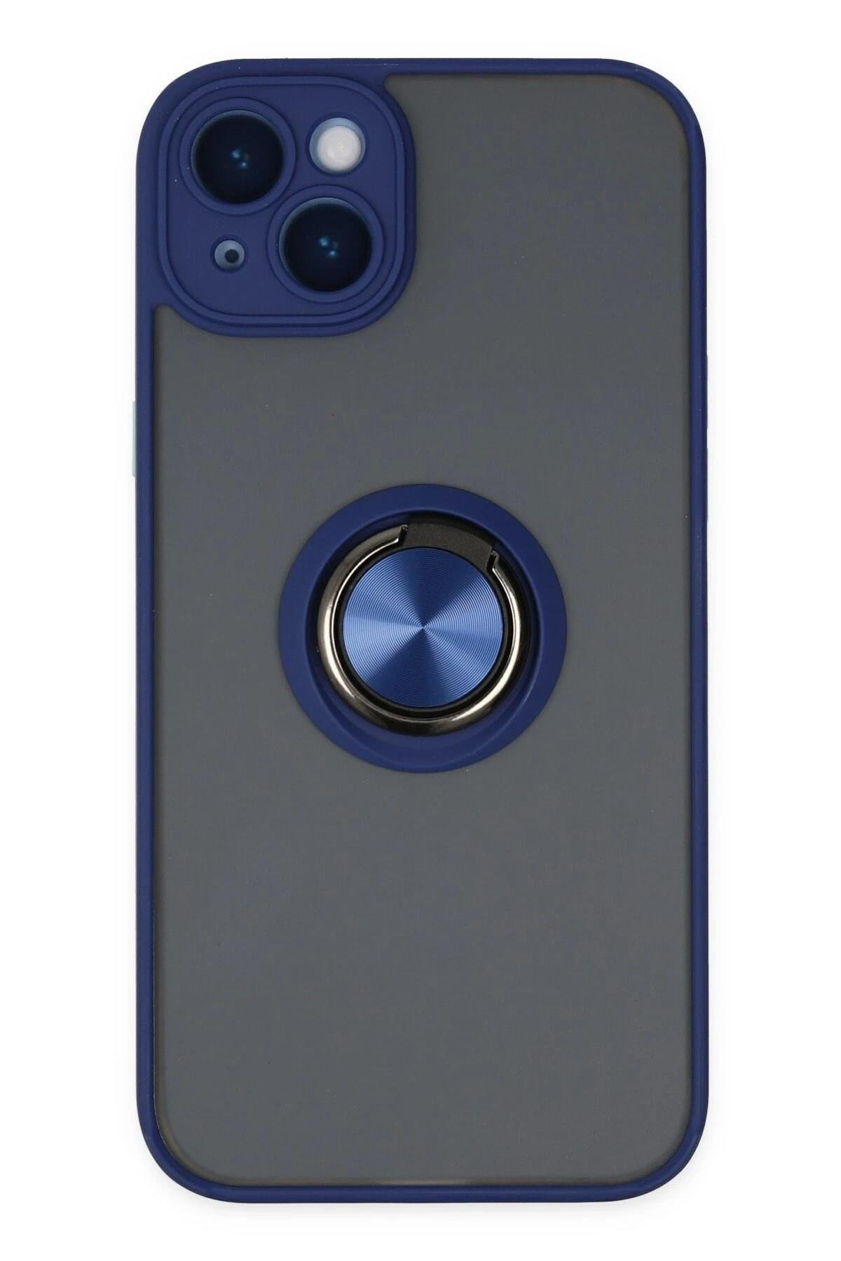 Mey İthalat®  iPhone 14 Kılıf Montreal Yüzüklü Silikon Kapak - Lacivert
