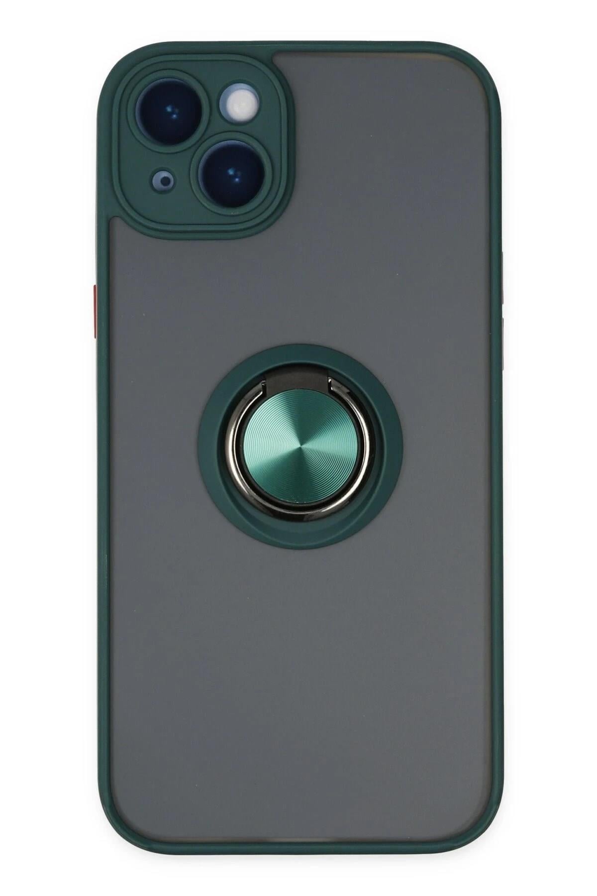 Mey İthalat®  iPhone 14 Kılıf Montreal Yüzüklü Silikon Kapak - Yeşil