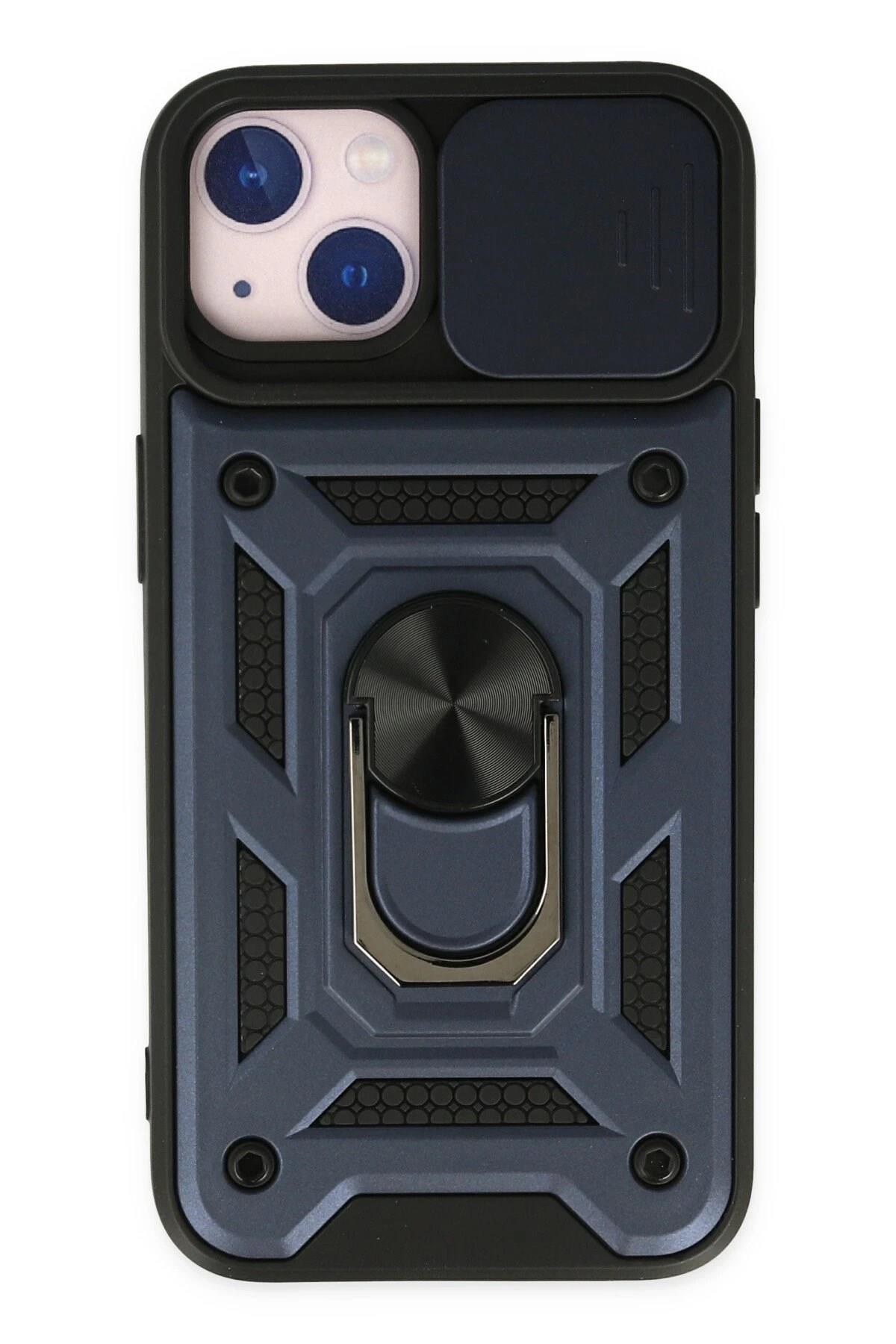 Mey İthalat®  iPhone 14 Kılıf Pars Lens Yüzüklü Silikon - Lacivert