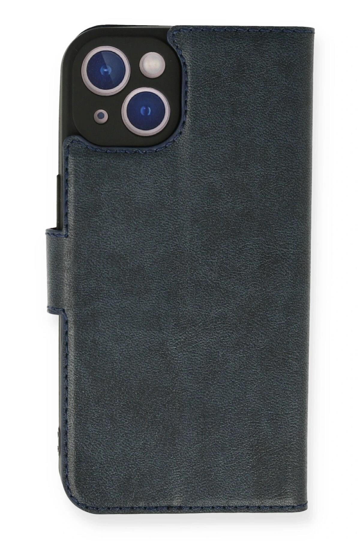 Mey İthalat®  iPhone 14 Kılıf Trend S Plus Kapaklı Kılıf - Lacivert