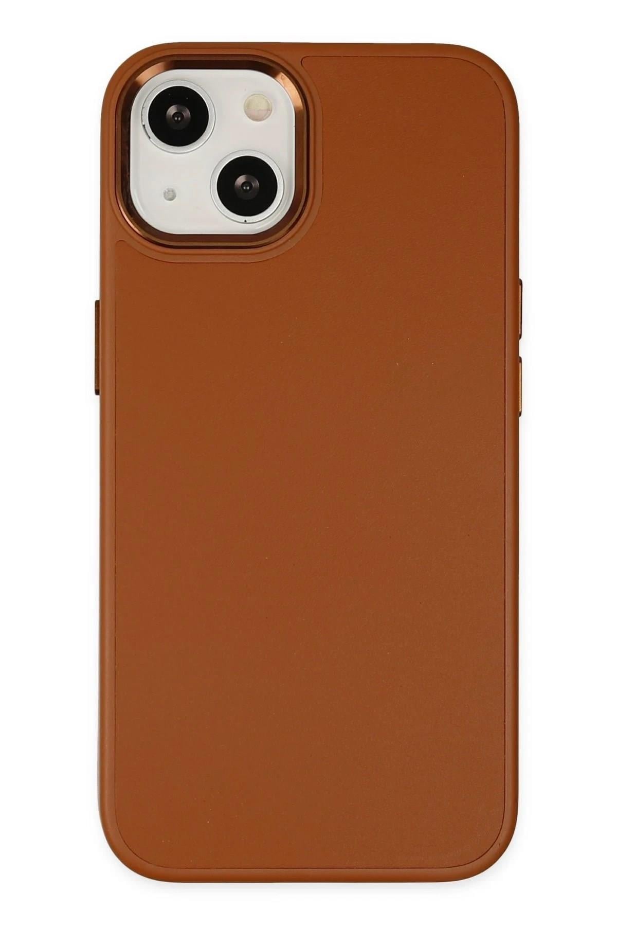 Mey İthalat®  iPhone 14 Plus Kılıf Asya Deri Silikon - Kahverengi
