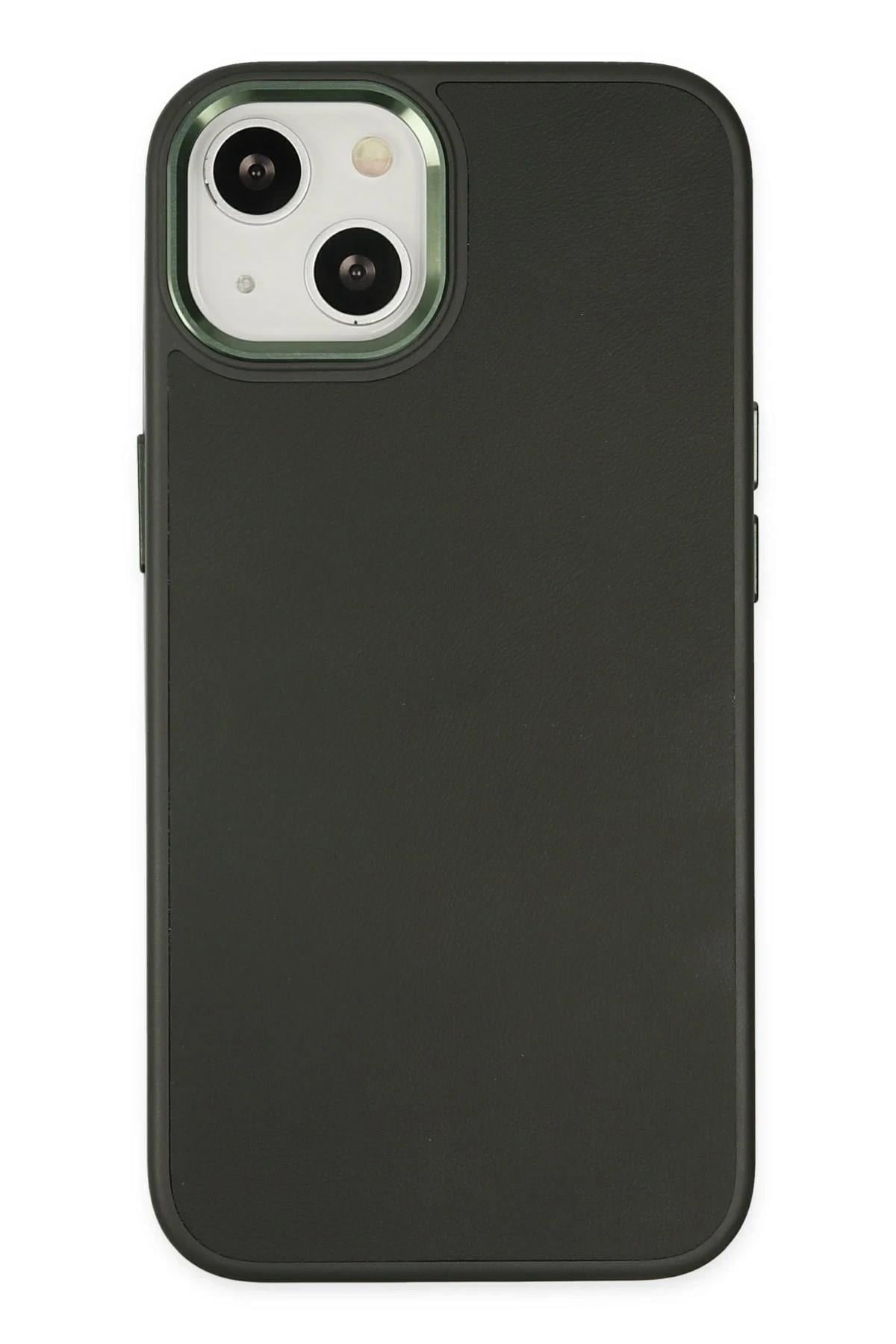 Mey İthalat®  iPhone 14 Plus Kılıf Asya Deri Silikon - Koyu Yeşil