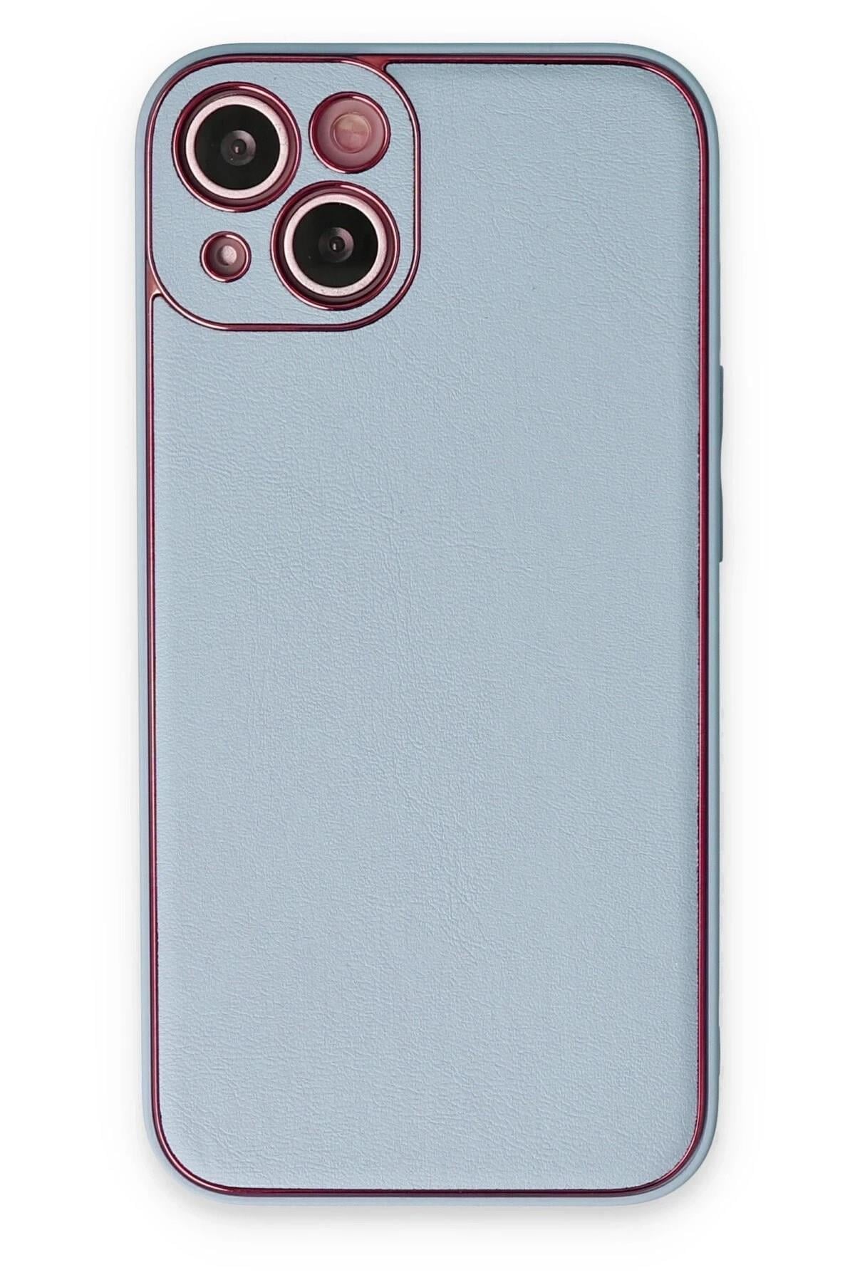 Mey İthalat®  iPhone 14 Plus Kılıf Coco Deri Silikon Kapak - Sky Blue