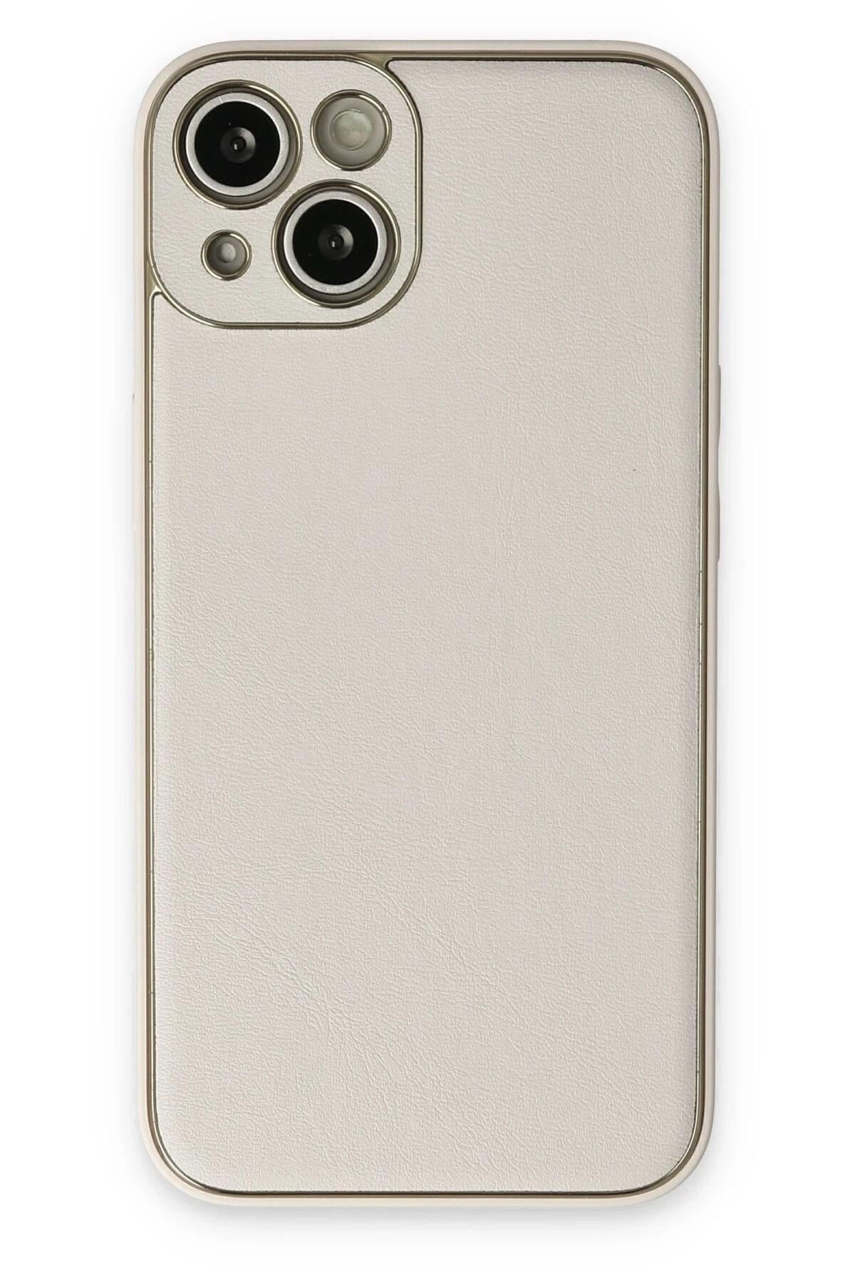 Mey İthalat®  iPhone 14 Plus Kılıf Coco Deri Silikon Kapak - Beyaz