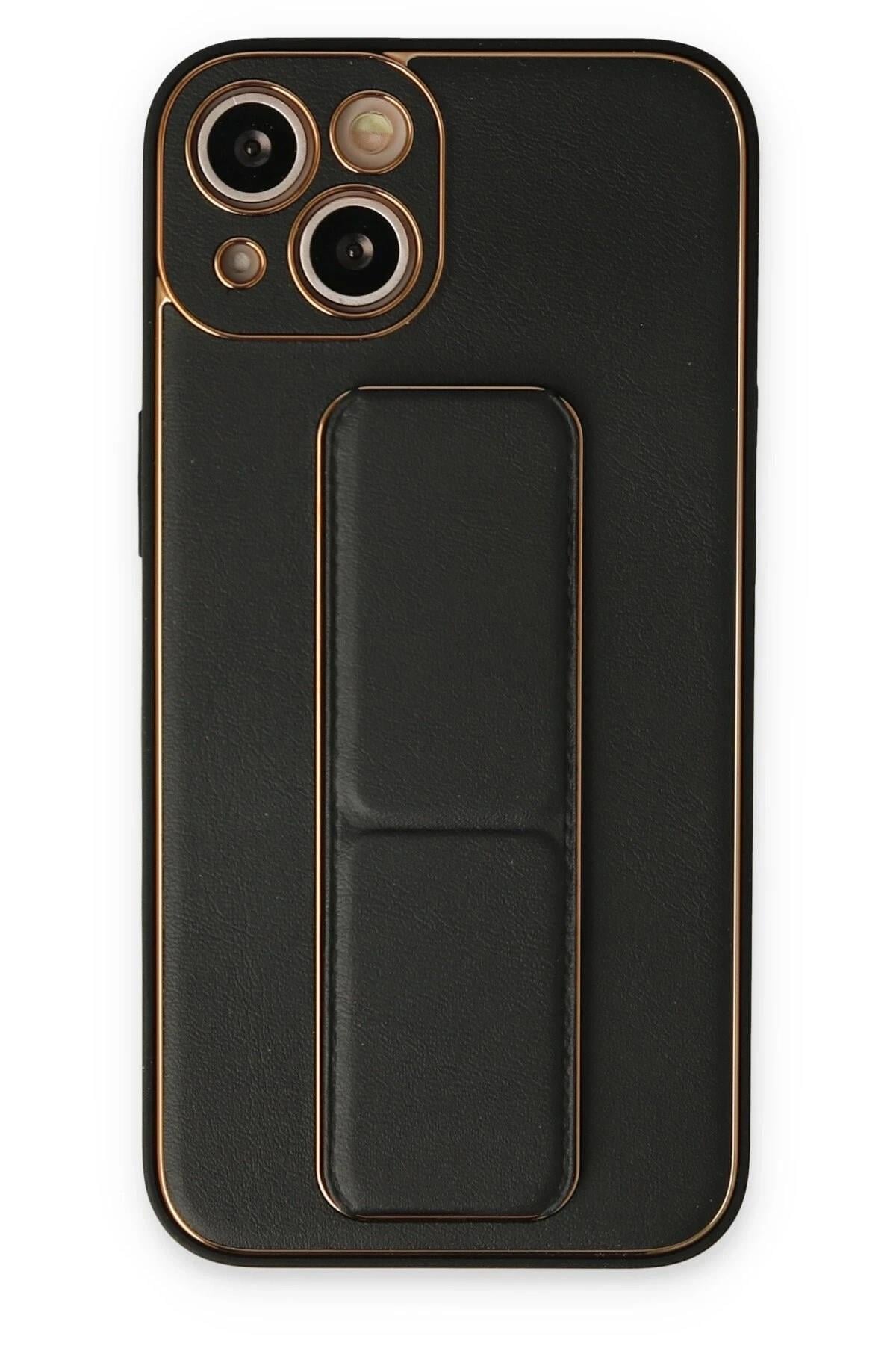 Mey İthalat®  iPhone 14 Plus Kılıf Coco Deri Standlı Kapak - Siyah