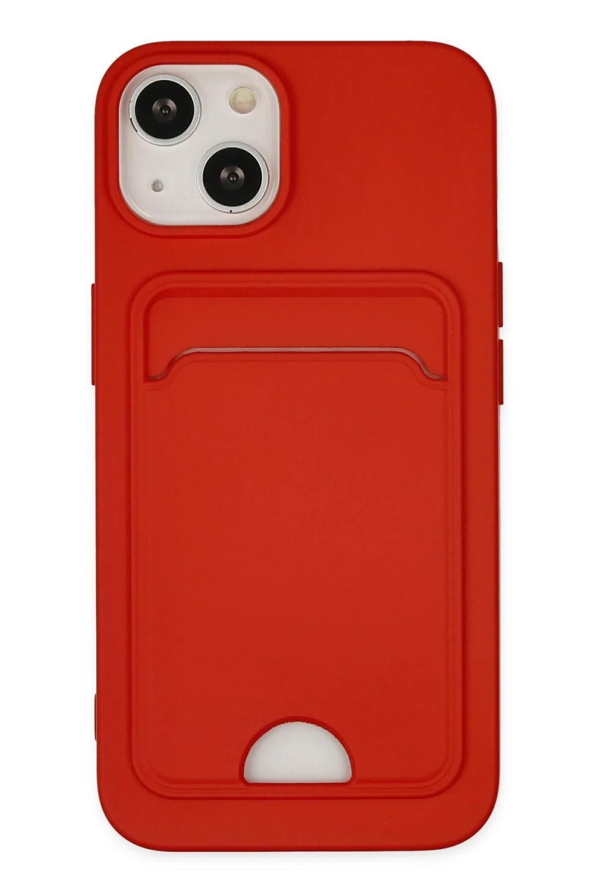 Mey İthalat®  iPhone 14 Plus Kılıf Kelvin Kartvizitli Silikon - Kırmızı