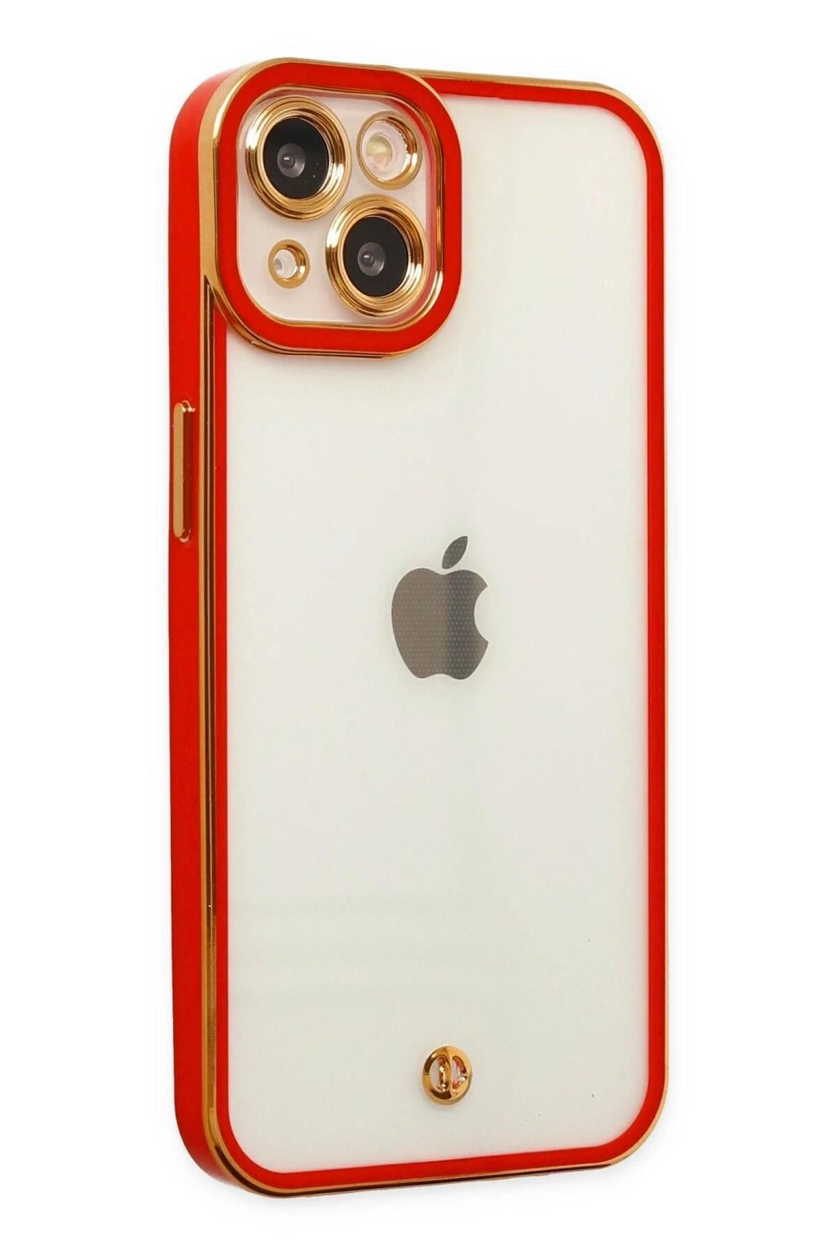 Mey İthalat®  iPhone 14 Plus Kılıf Liva Lens Silikon - Kırmızı