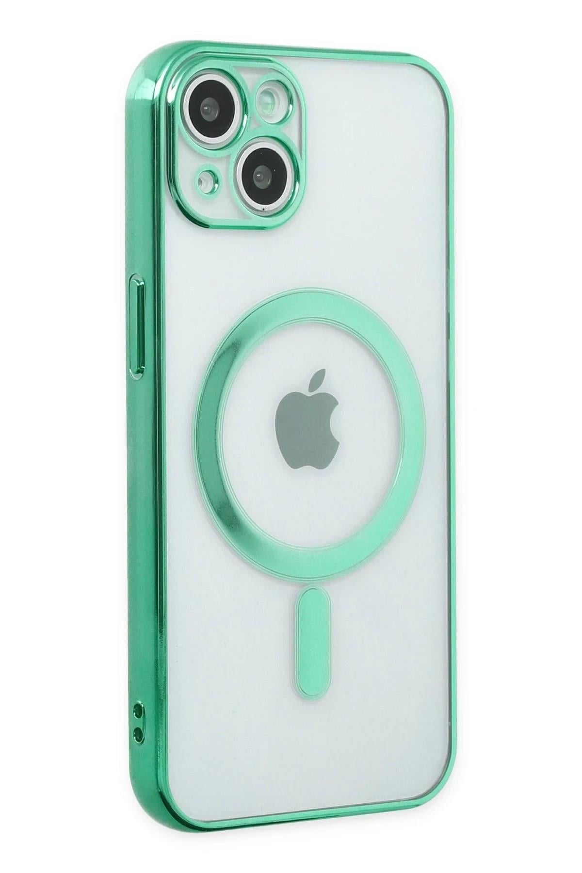 Mey İthalat®  iPhone 14 Plus Kılıf Magneticsafe Lazer Silikon - Haki Yeşil
