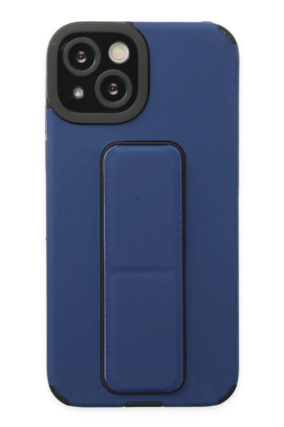 Mey İthalat®  iPhone 14 Plus Kılıf Mega Standlı Silikon - Mavi