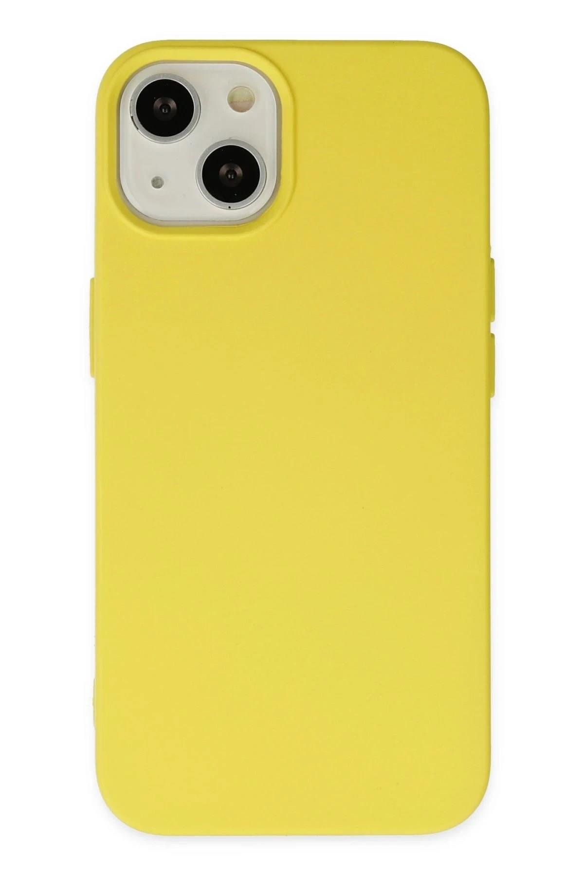 Mey İthalat®  iPhone 14 Plus Kılıf Nano içi Kadife Silikon - Sarı