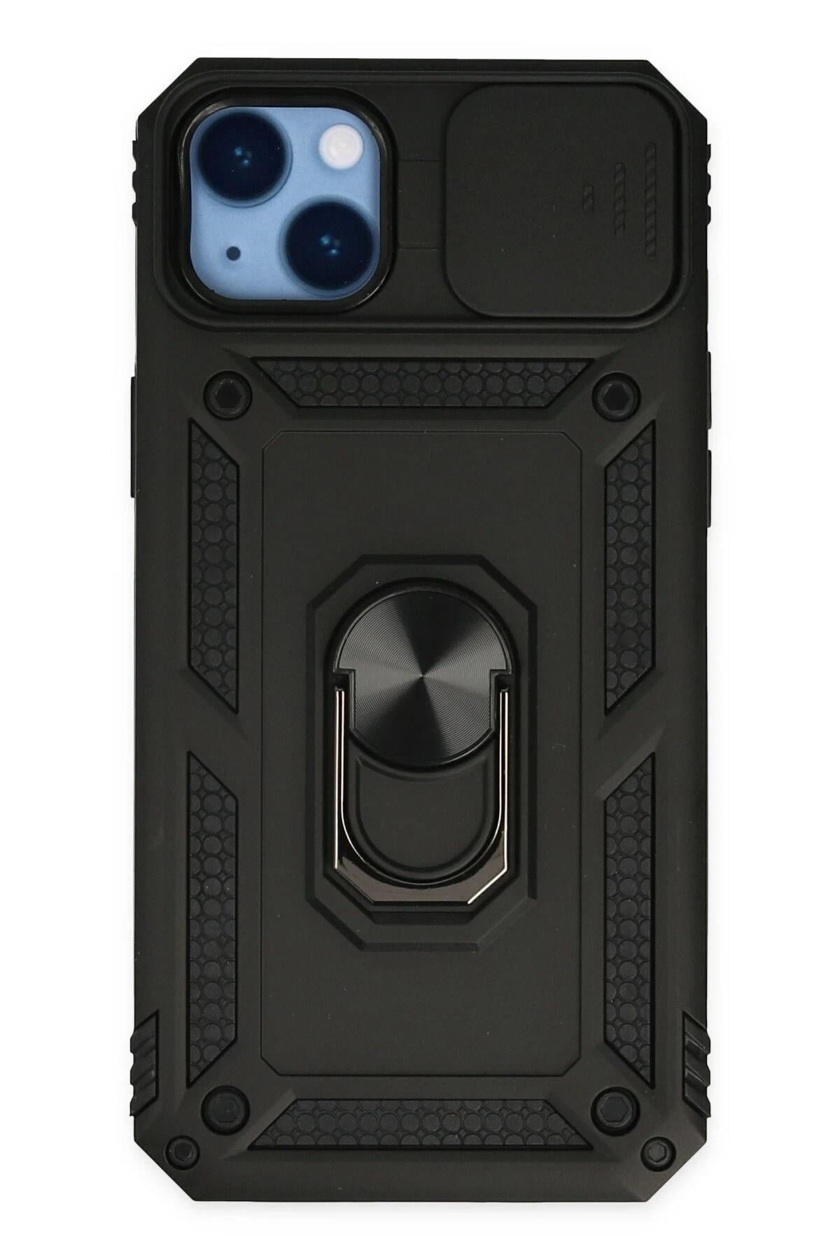 Mey İthalat®  iPhone 14 Plus Kılıf Pars Lens Yüzüklü Silikon - Siyah
