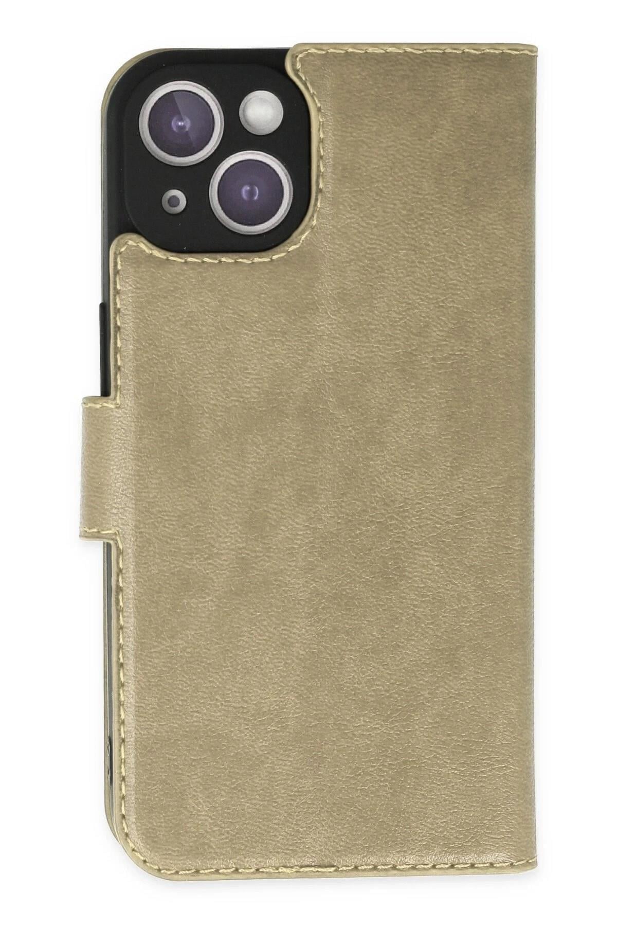 Mey İthalat®  iPhone 14 Plus Kılıf Trend S Plus Kapaklı Kılıf - Gold