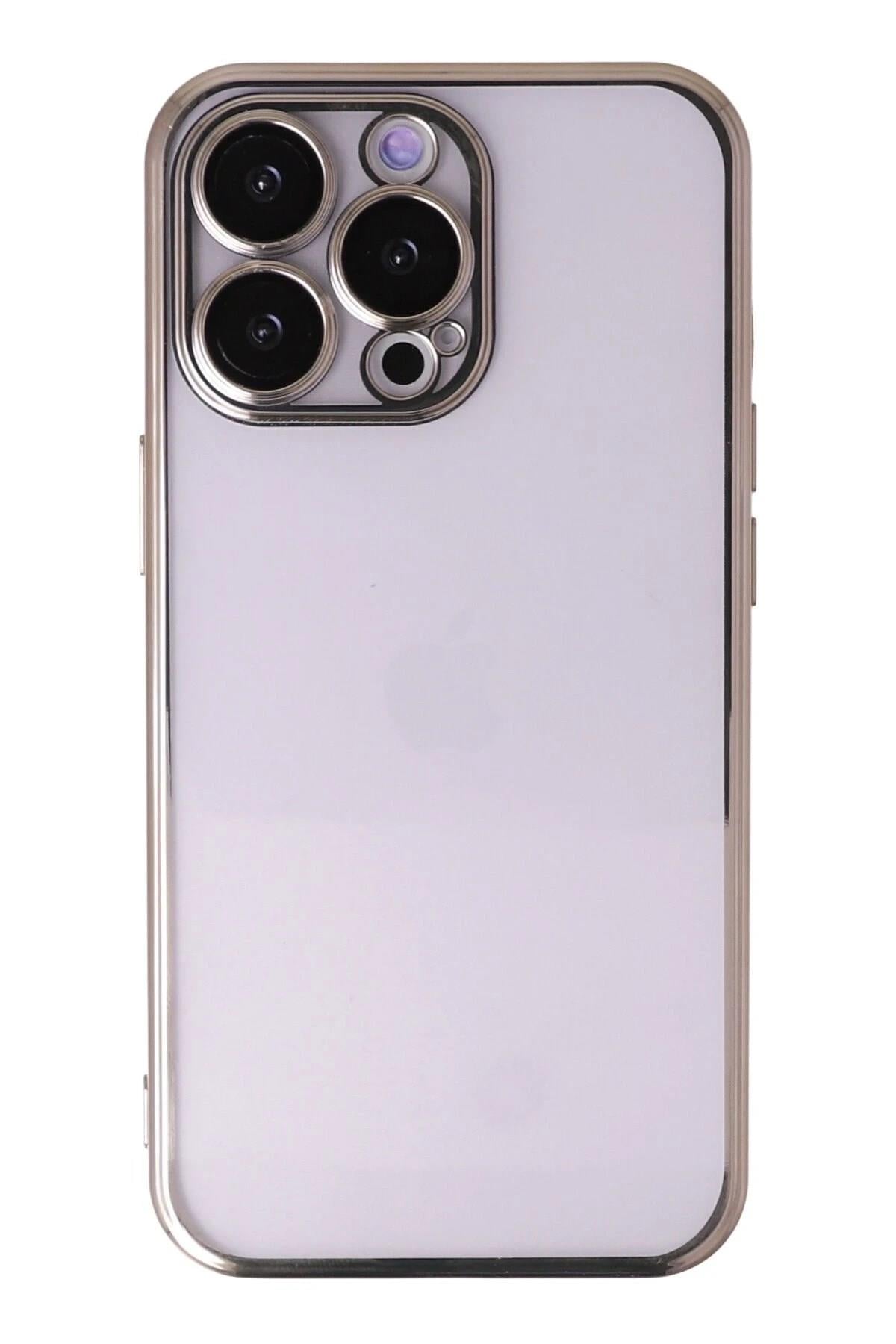 Mey İthalat®  iPhone 14 Pro Kılıf  Lensli Silikon - Gold