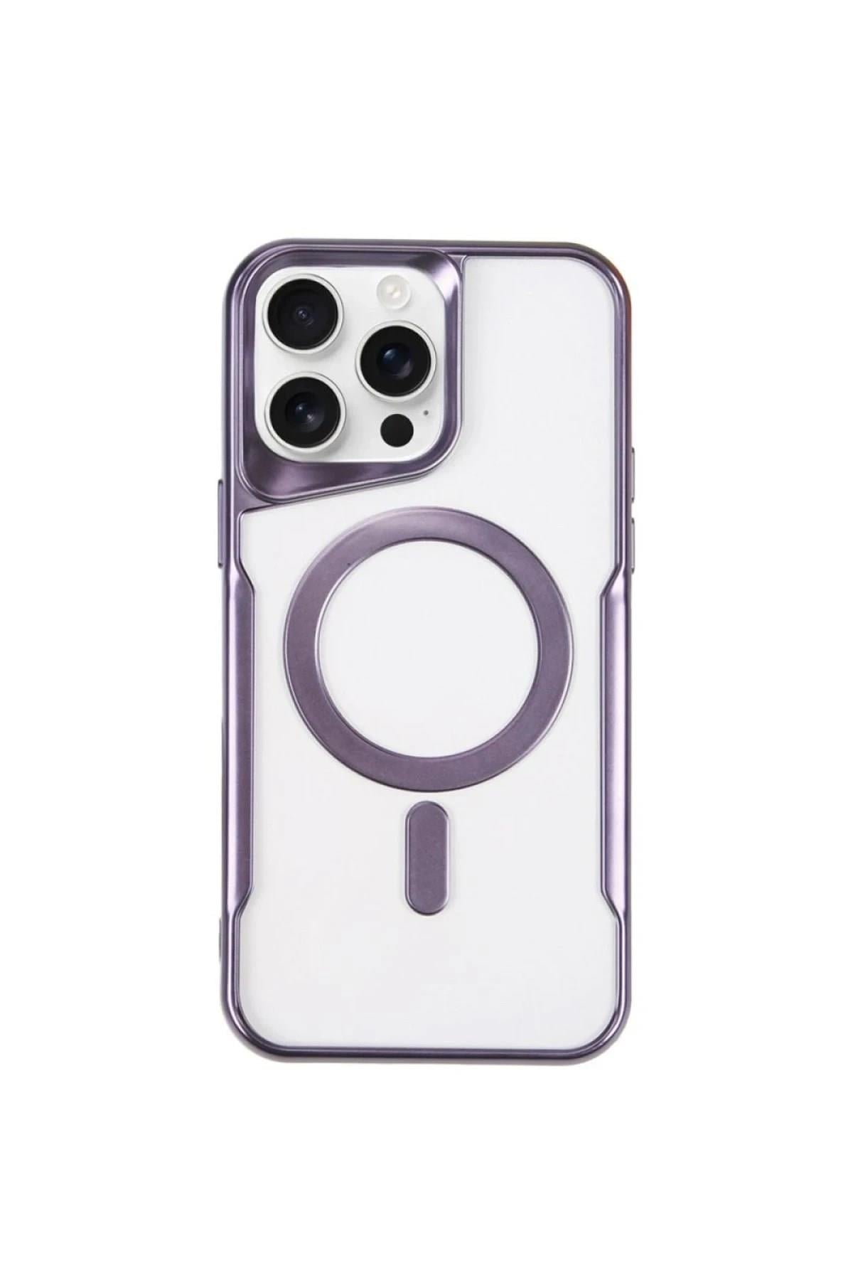 Mey İthalat®  iPhone 14 Pro Kılıf Boyi Magsafe Silikon Kapak - Derin Mor