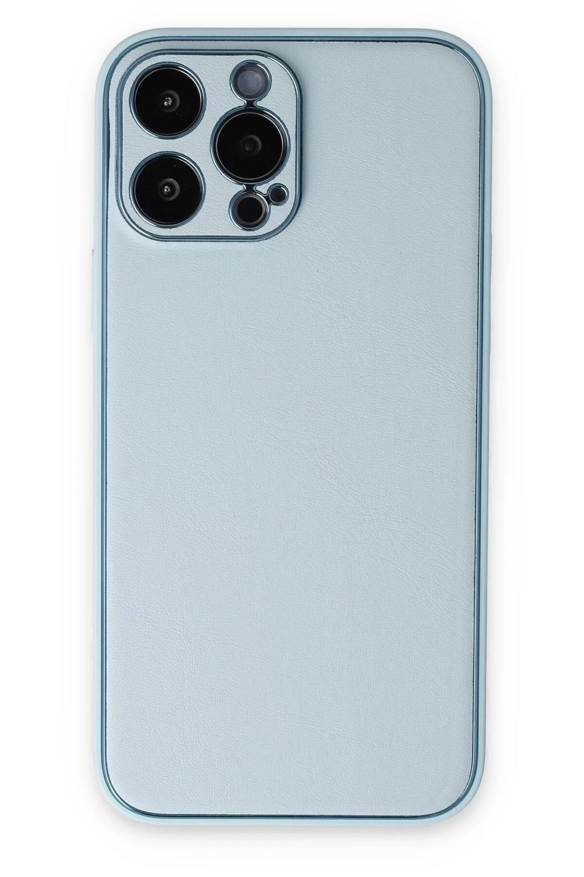 Mey İthalat®  iPhone 14 Pro Kılıf Coco Deri Silikon Kapak - Sky Blue
