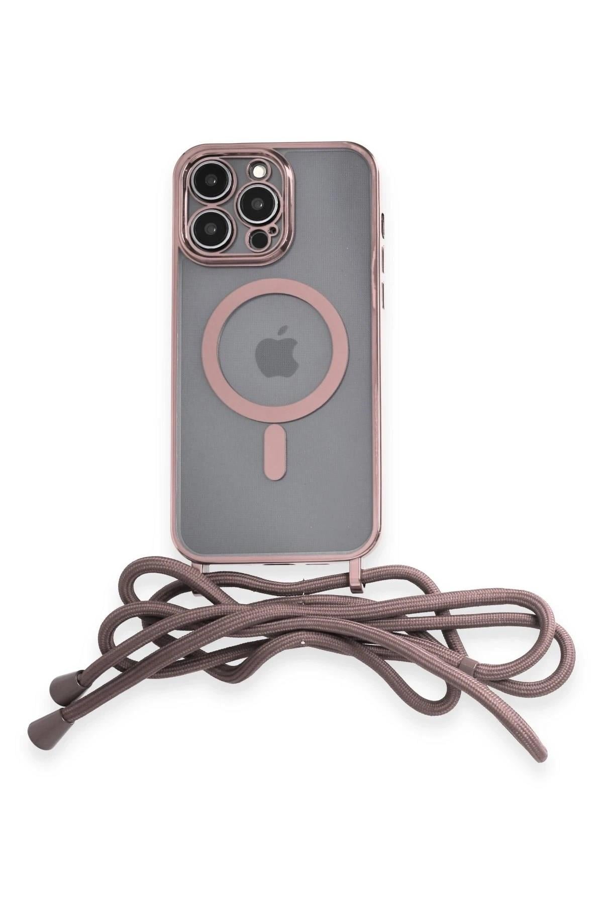 Mey İthalat®  iPhone 14 Pro Kılıf Divo Lazer Askılı Magsafe Kapak - Pembe