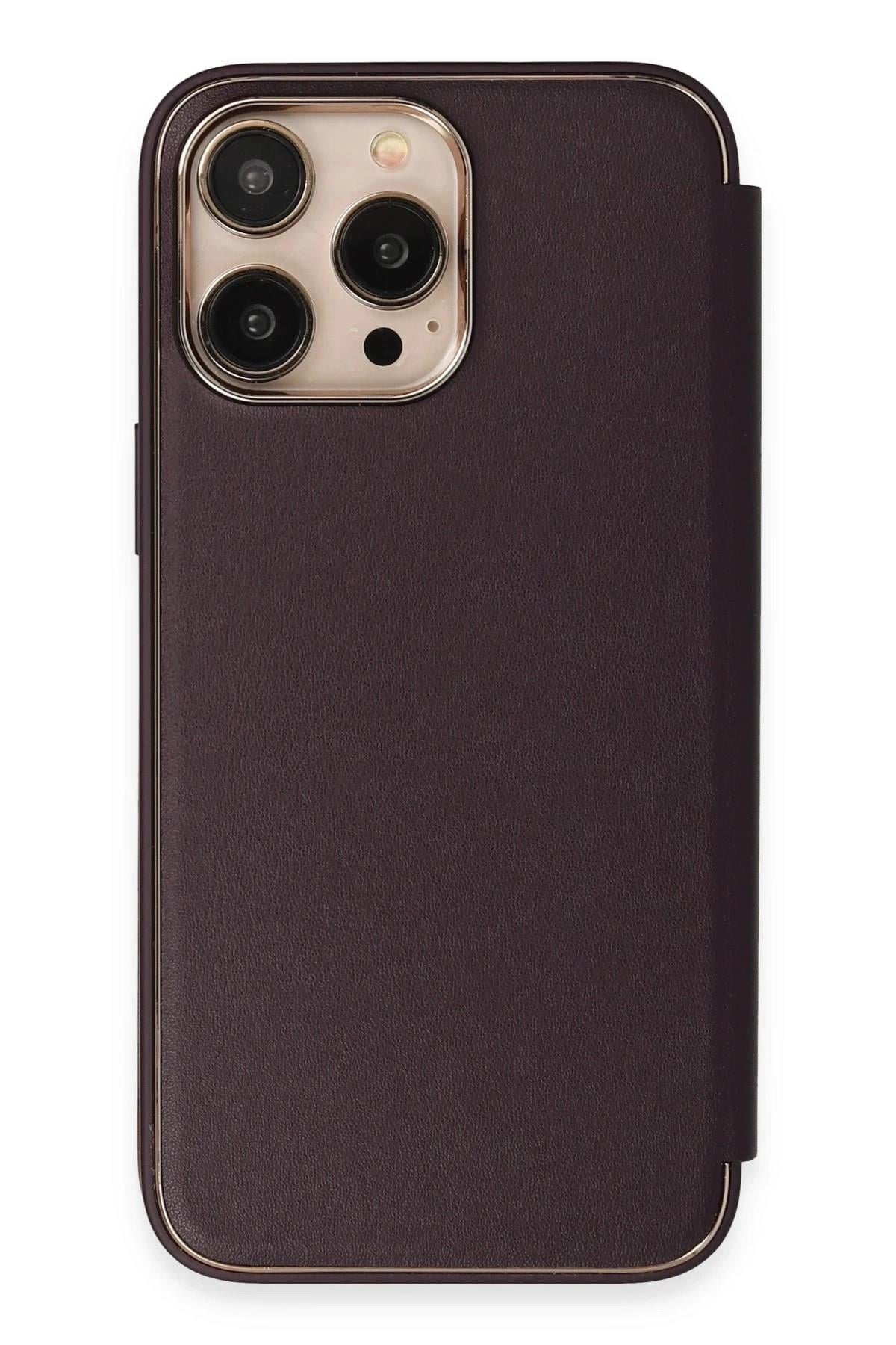 Mey İthalat®  iPhone 14 Pro Kılıf Dolpin Kapaklı - Derin Mor