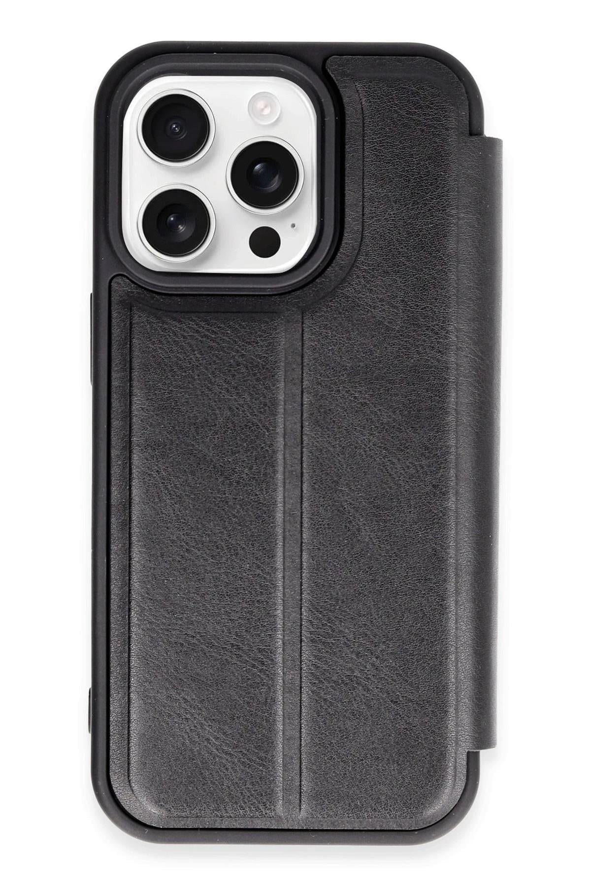 Mey İthalat®  iPhone 14 Pro Kılıf Flip Cover - Siyah
