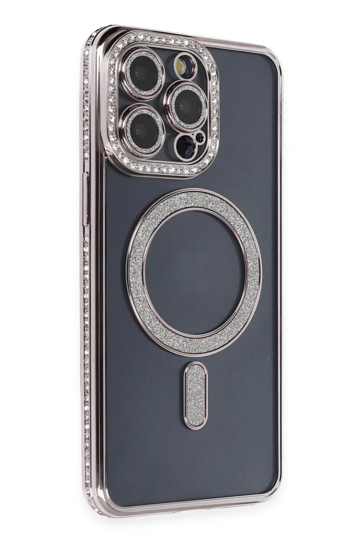 Mey İthalat®  iPhone 14 Pro Kılıf Joke Simli Magneticsafe Kılıf - Gri