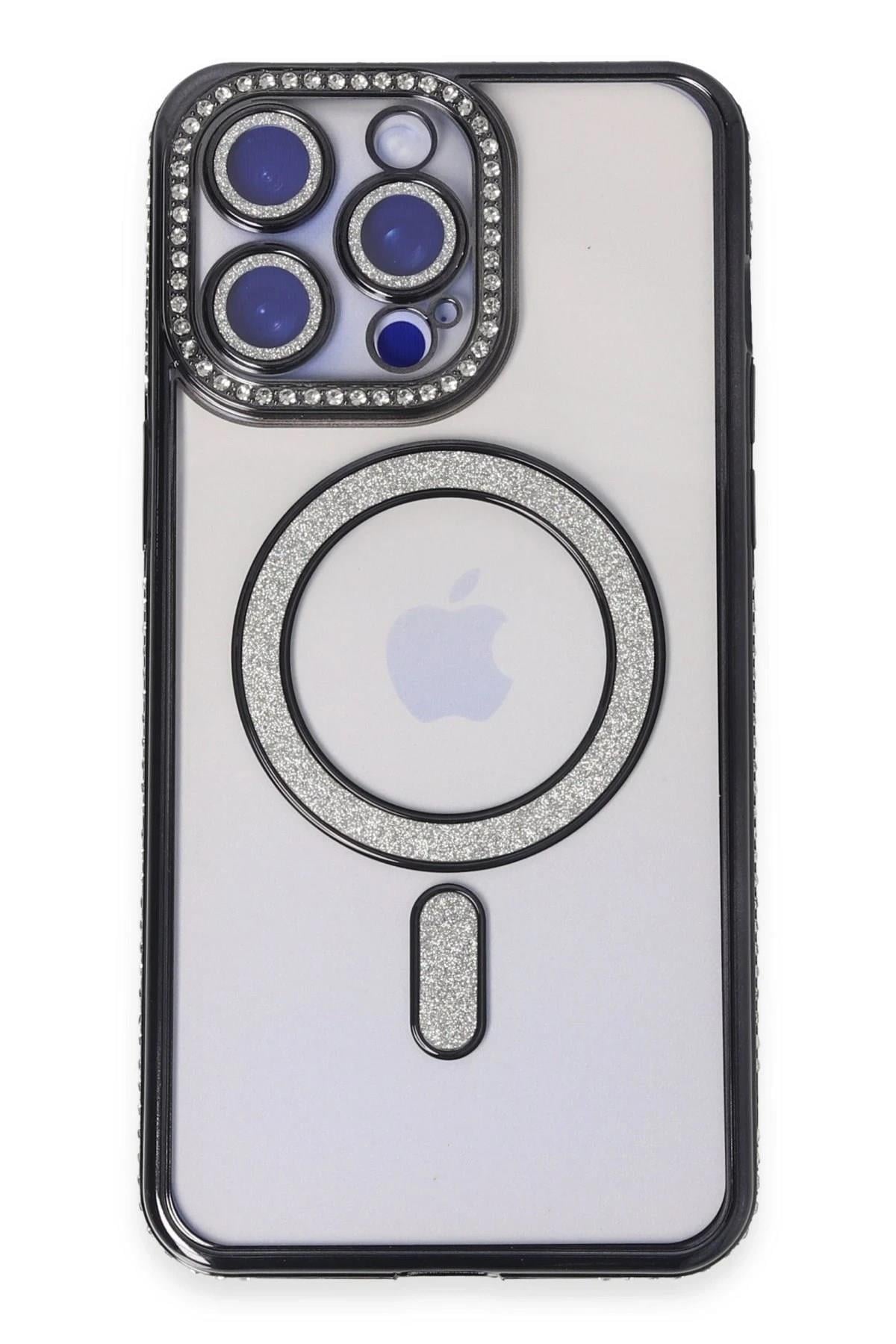 Mey İthalat®  iPhone 14 Pro Kılıf Joke Simli Magneticsafe Kılıf - Siyah
