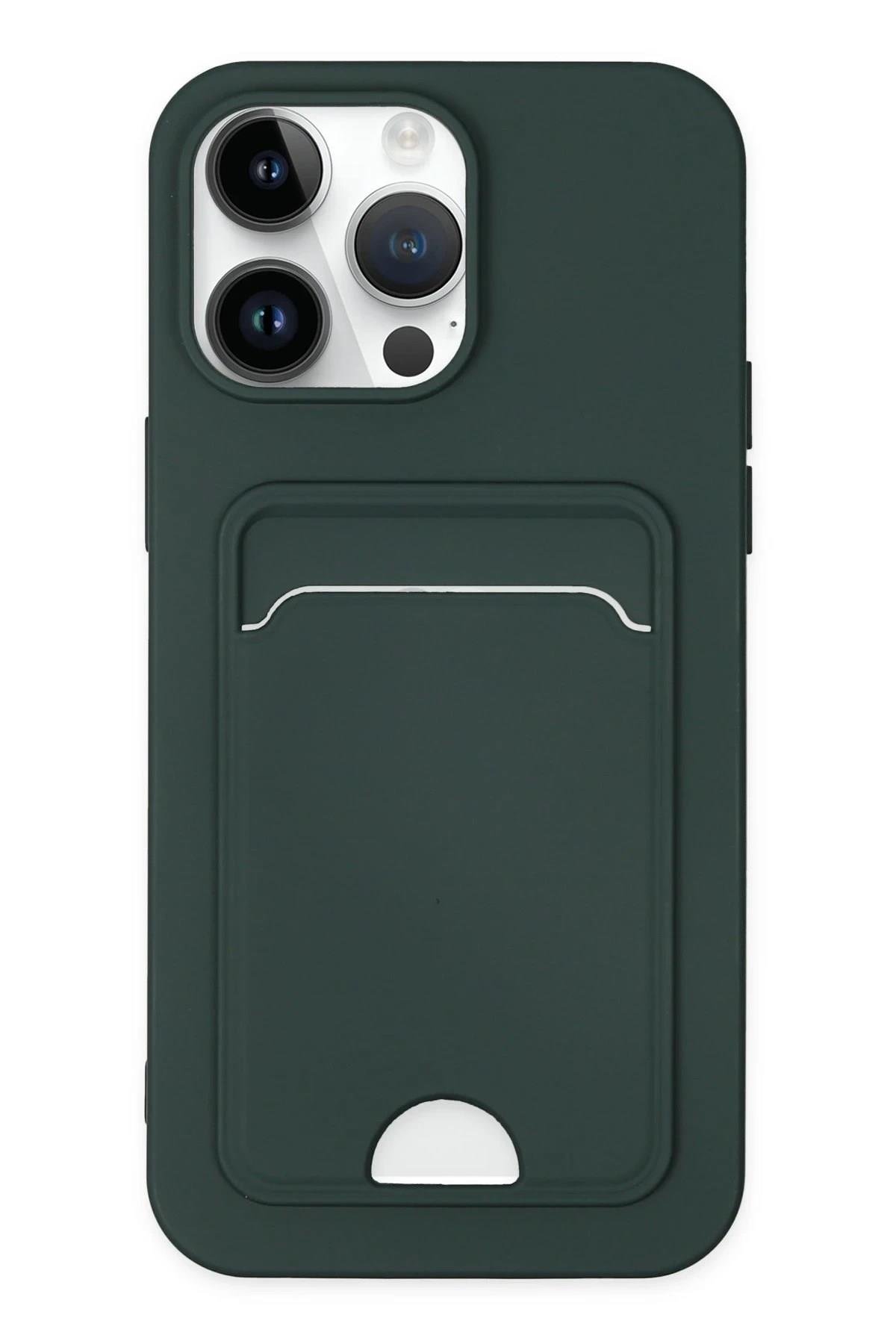 Mey İthalat®  iPhone 14 Pro Kılıf Kelvin Kartvizitli Silikon - Koyu Yeşil