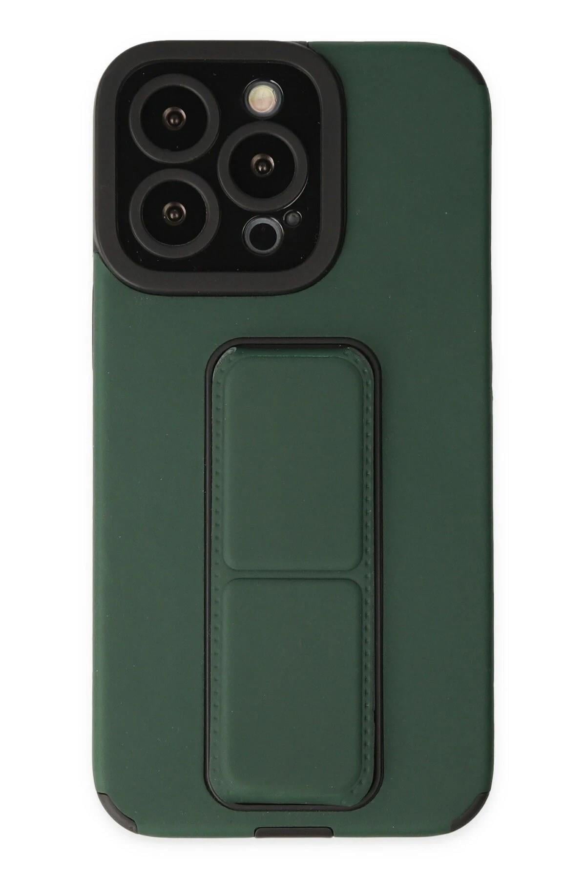 Mey İthalat®  iPhone 14 Pro Kılıf Mega Standlı Silikon - Yeşil