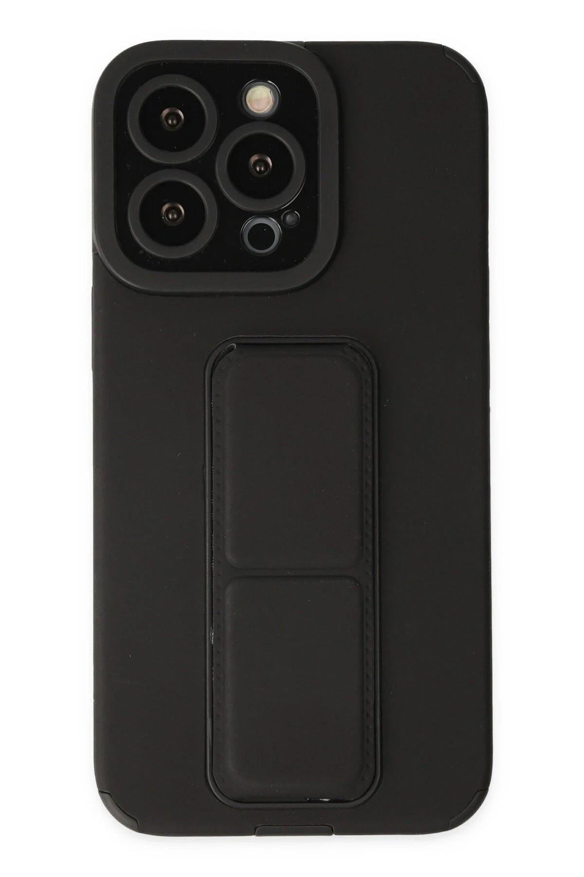 Mey İthalat®  iPhone 14 Pro Kılıf Mega Standlı Silikon - Siyah