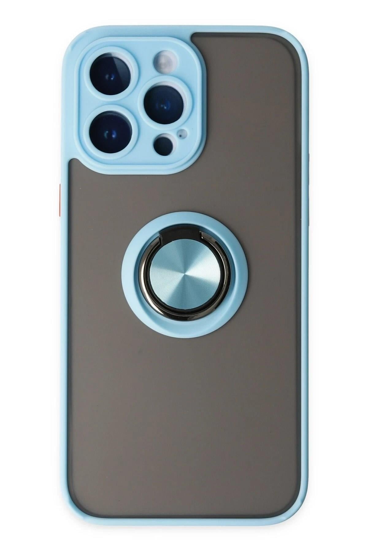 Mey İthalat®  iPhone 14 Pro Kılıf Montreal Yüzüklü Silikon Kapak - Buz Mavi