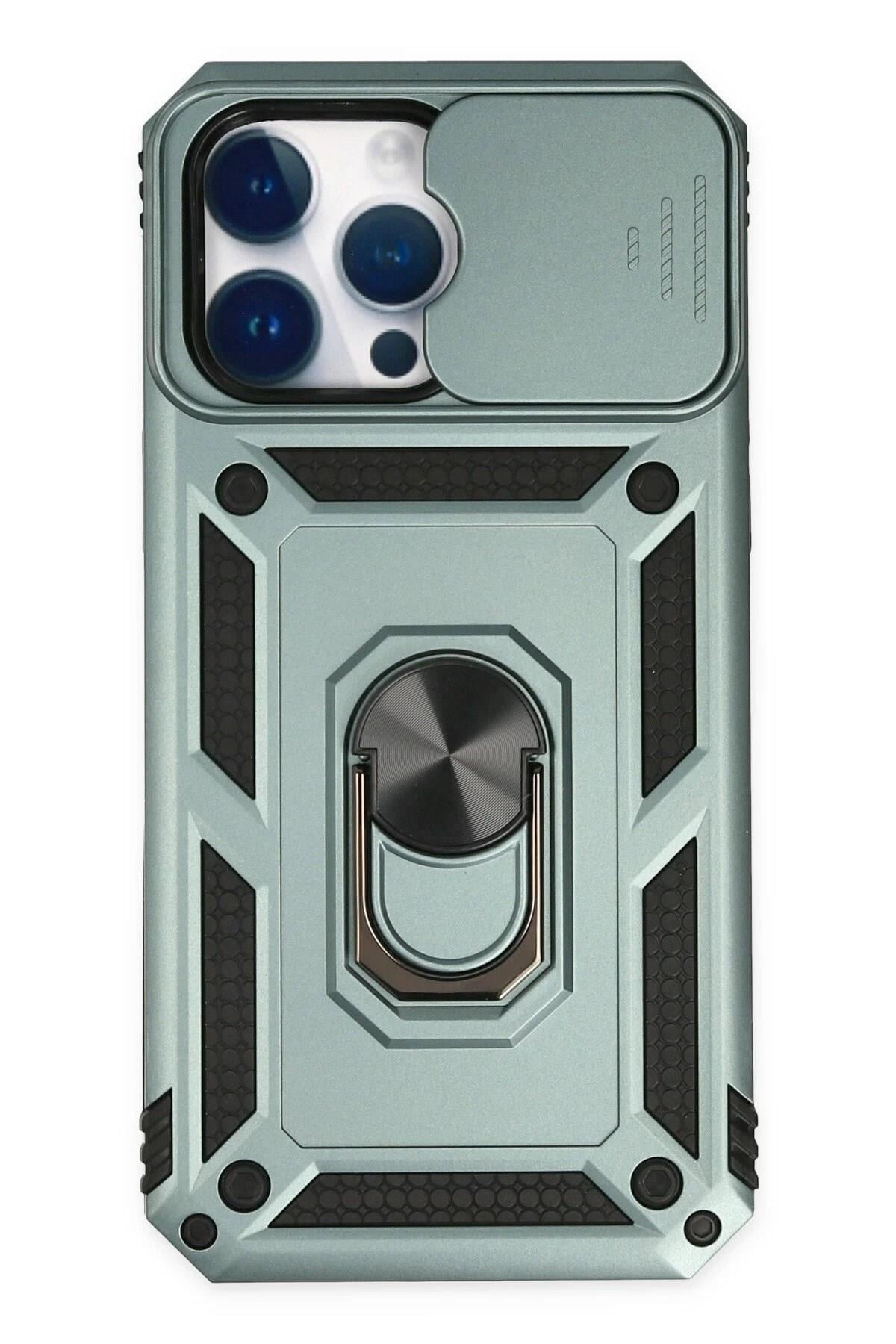 Mey İthalat®  iPhone 14 Pro Kılıf Pars Lens Yüzüklü Silikon - Yeşil