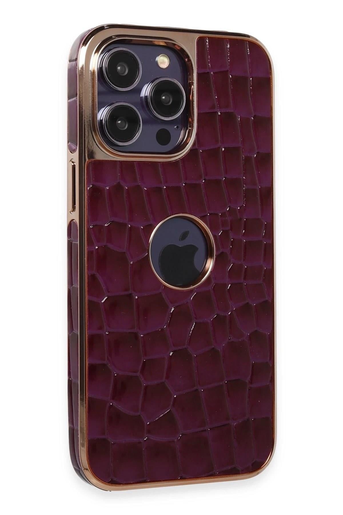 Mey İthalat®  iPhone 14 Pro Kılıf Snake Kapak - Derin Mor