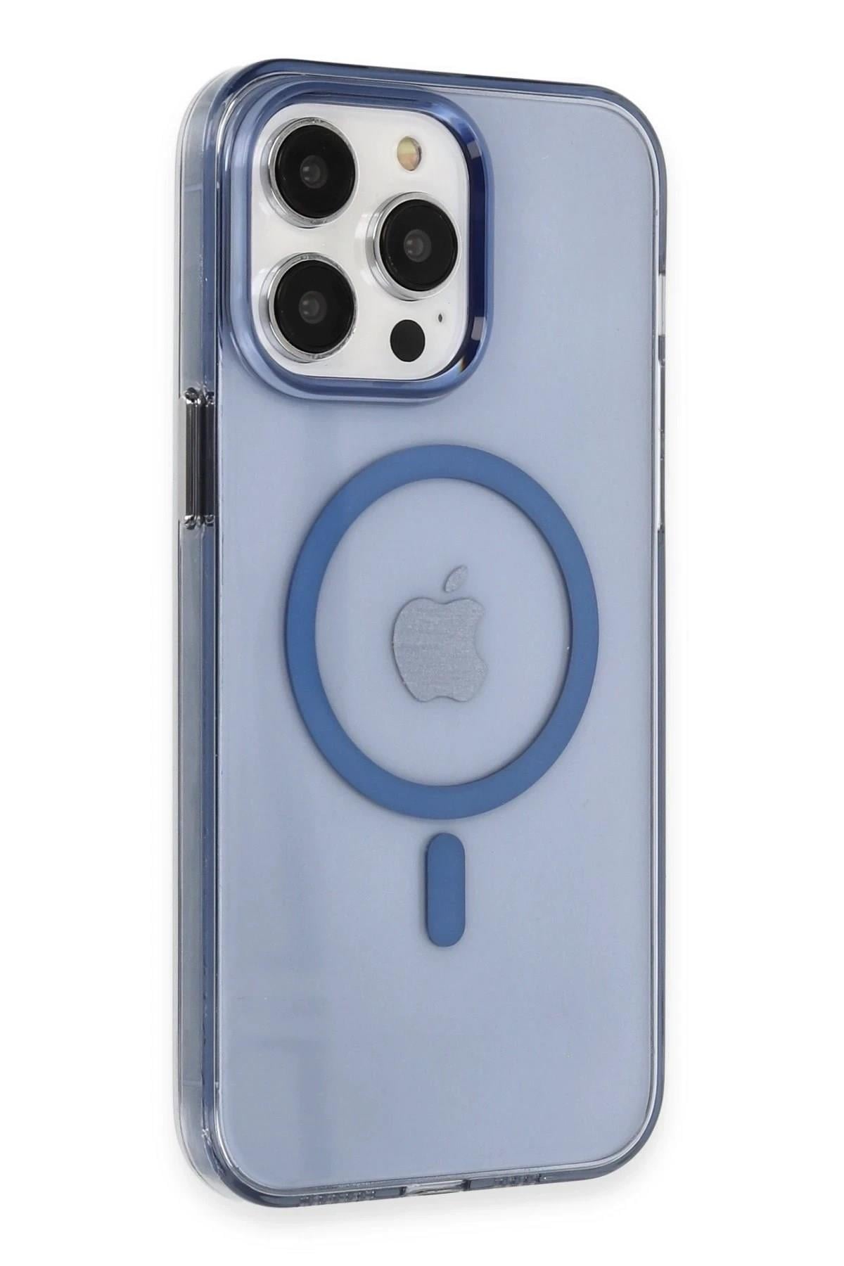 Mey İthalat®  iPhone 14 Pro Kılıf Tron Şeffaf Magsafe Kapak - Mavi