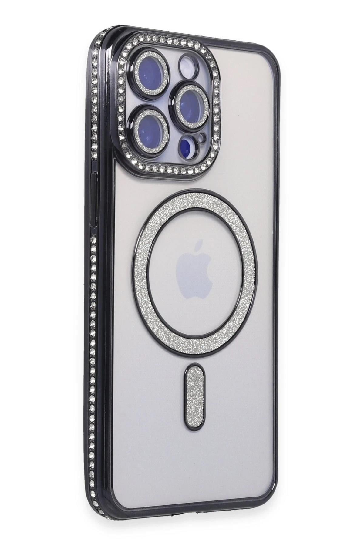 Mey İthalat®  iPhone 14 Pro Max Kılıf Joke Simli Magneticsafe Kılıf - Siyah