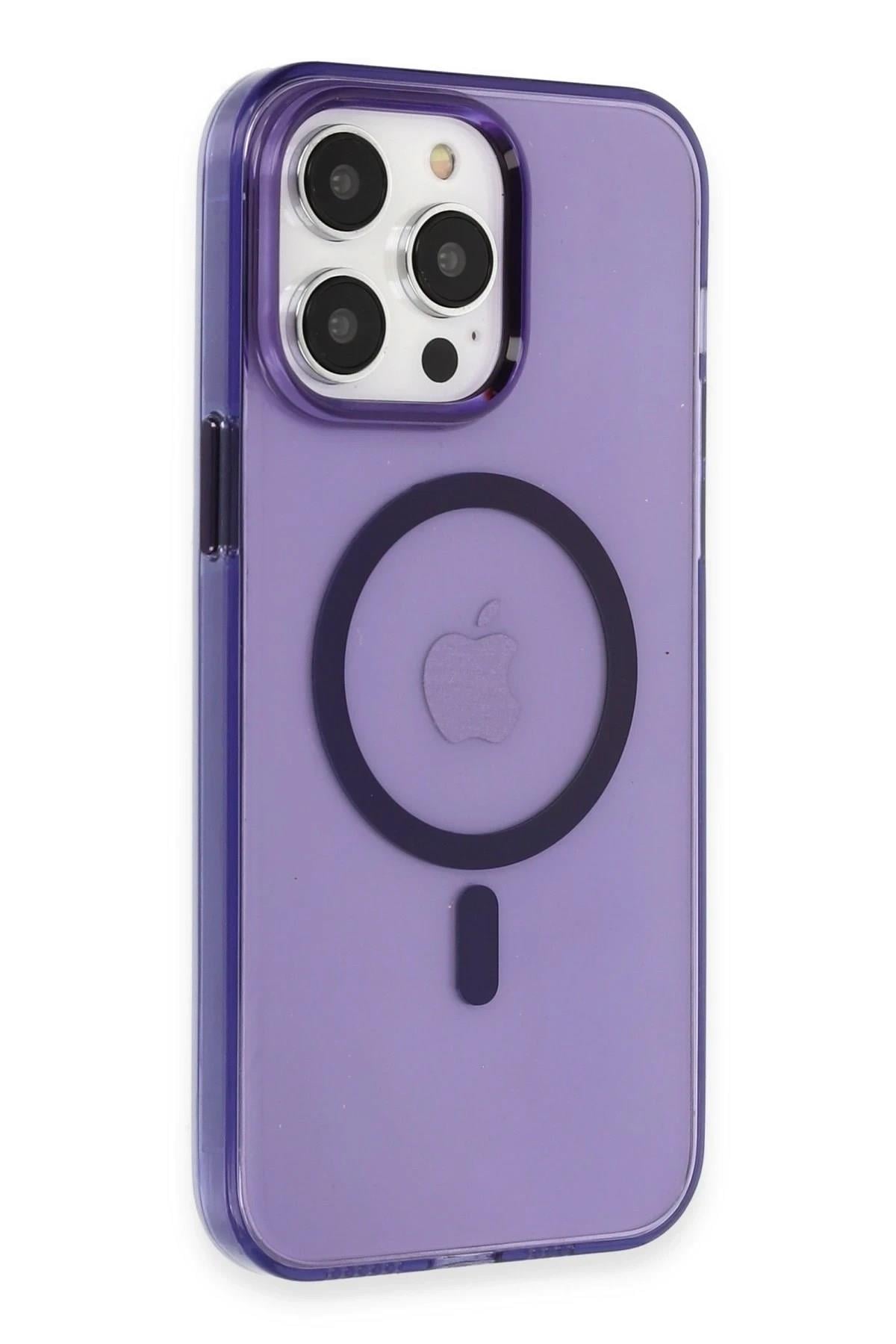 Mey İthalat®  iPhone 14 Pro Max Kılıf Tron Şeffaf Magsafe Kapak - Derin Mor