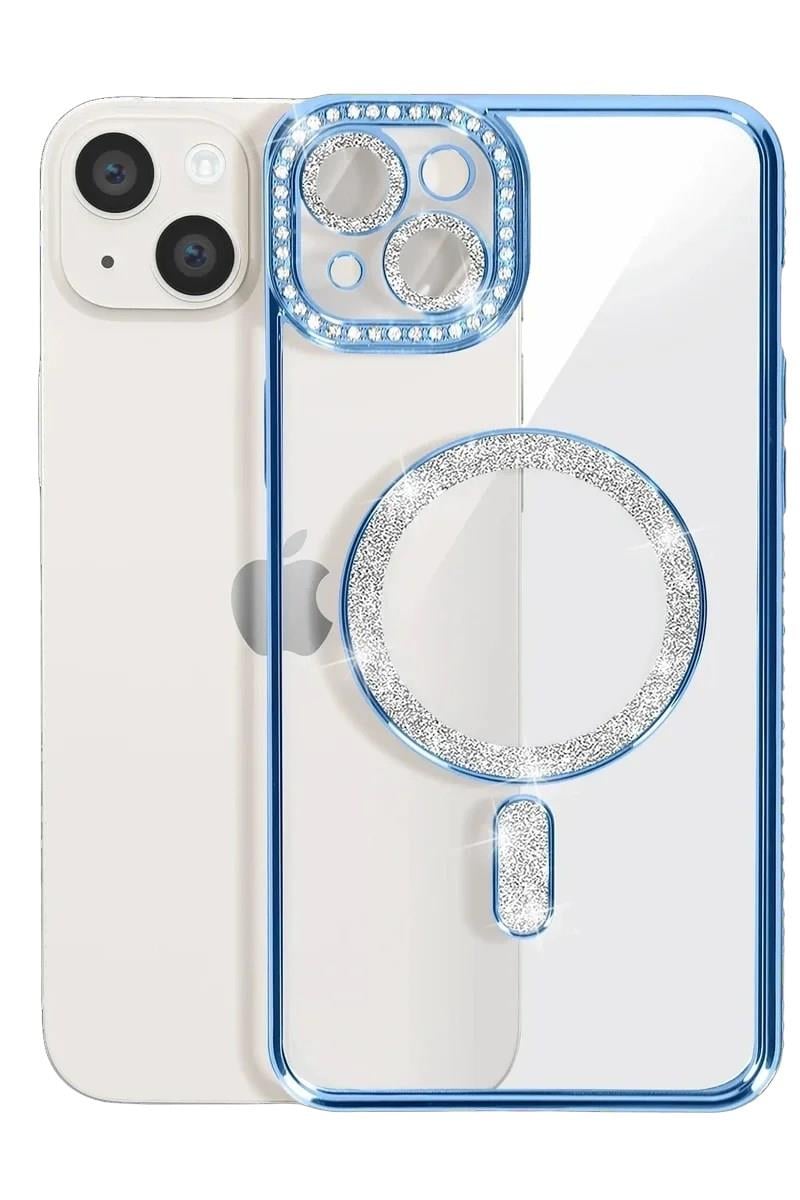 Mey İthalat®  iPhone 15 Kılıf Joke Simli Magneticsafe Kılıf - Mavi