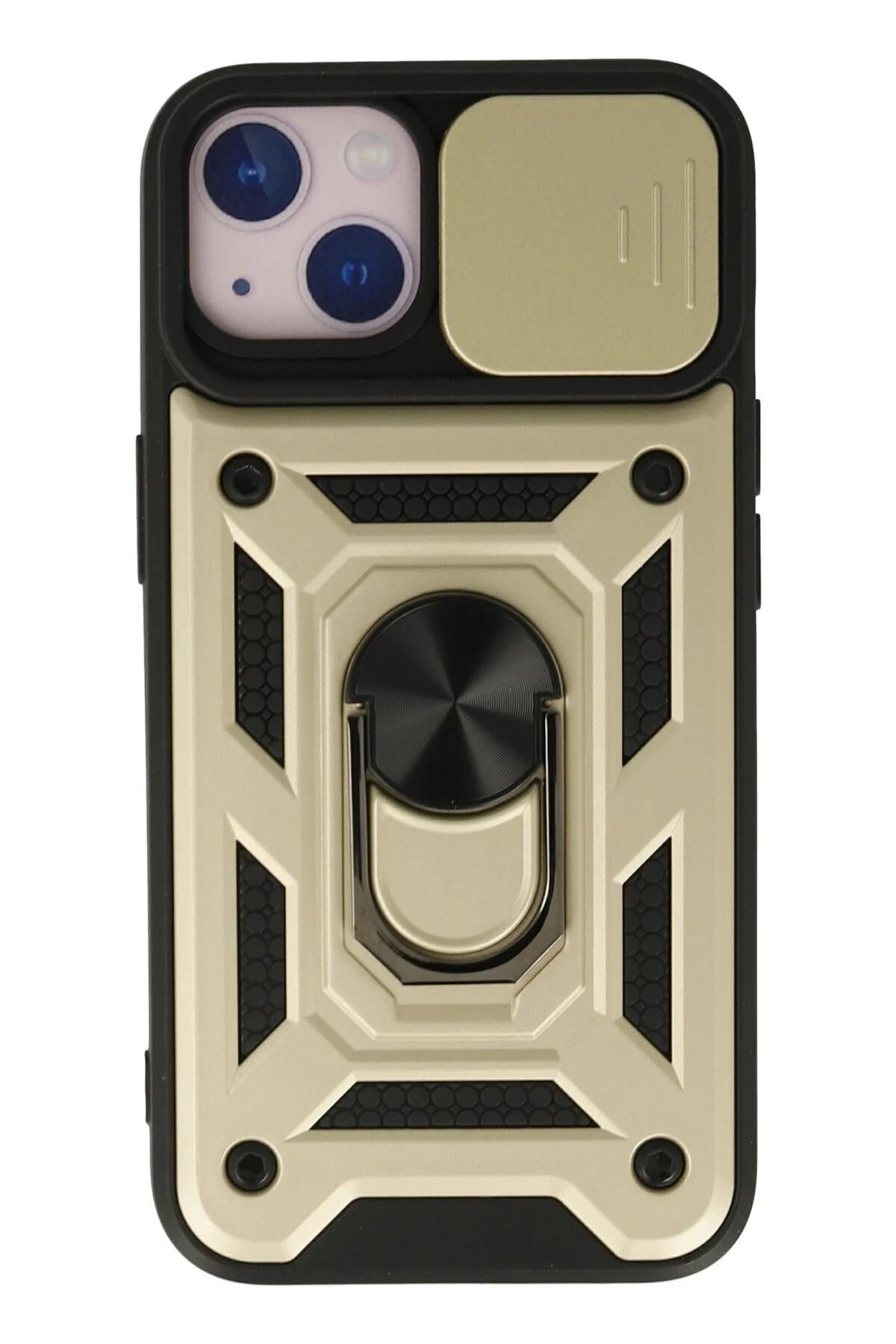 Mey İthalat®  iPhone 15 Kılıf Pars Lens Yüzüklü Silikon - Gold