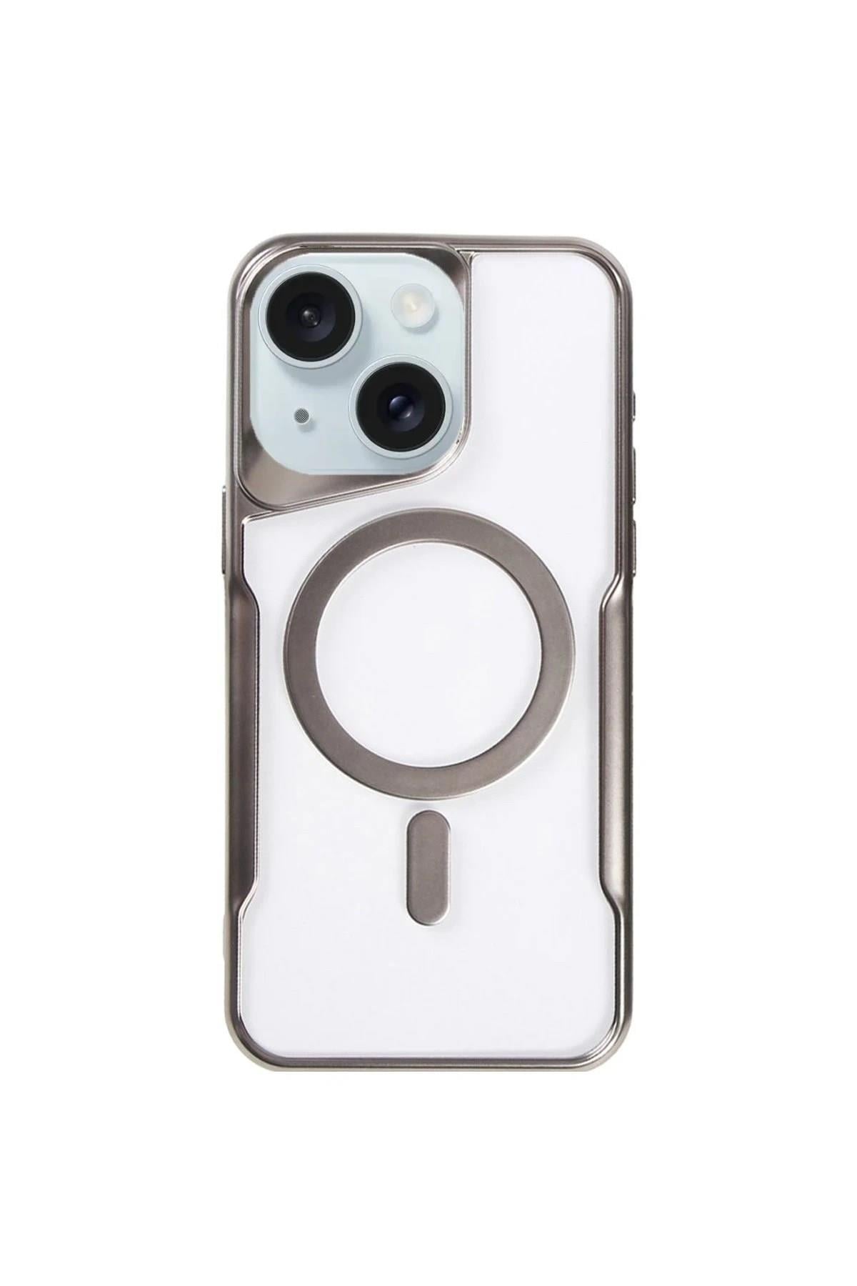 Mey İthalat®  iPhone 15 Plus Kılıf Boyi Magsafe Silikon Kapak - Titan Gri