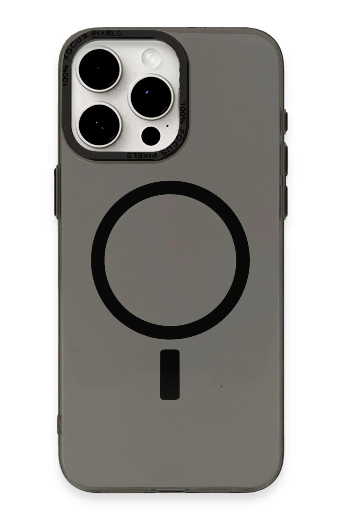Mey İthalat®  iPhone 15 Pro Kılıf Anka PC Magneticsafe Sert Metal Kapak - Siyah