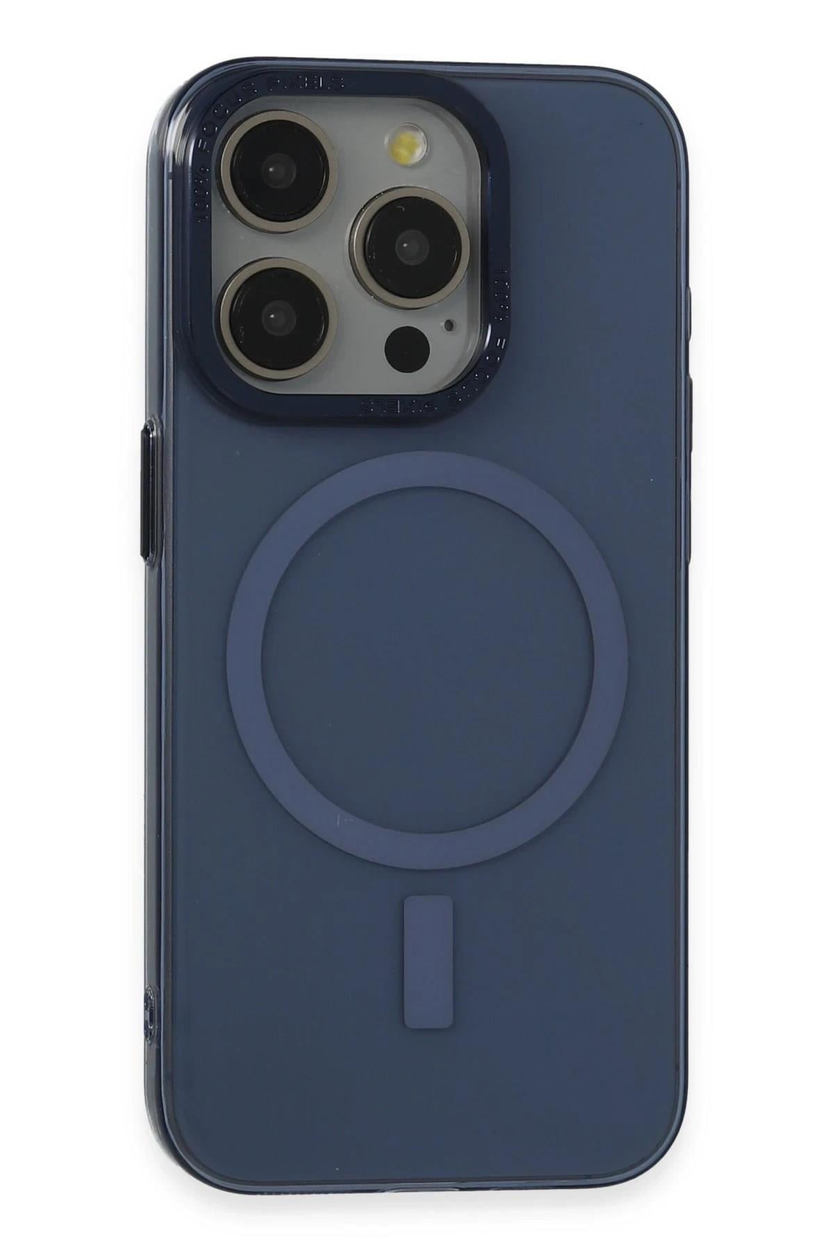 Mey İthalat®  iPhone 15 Pro Kılıf Anka PC Magneticsafe Sert Metal Kapak - Lacivert
