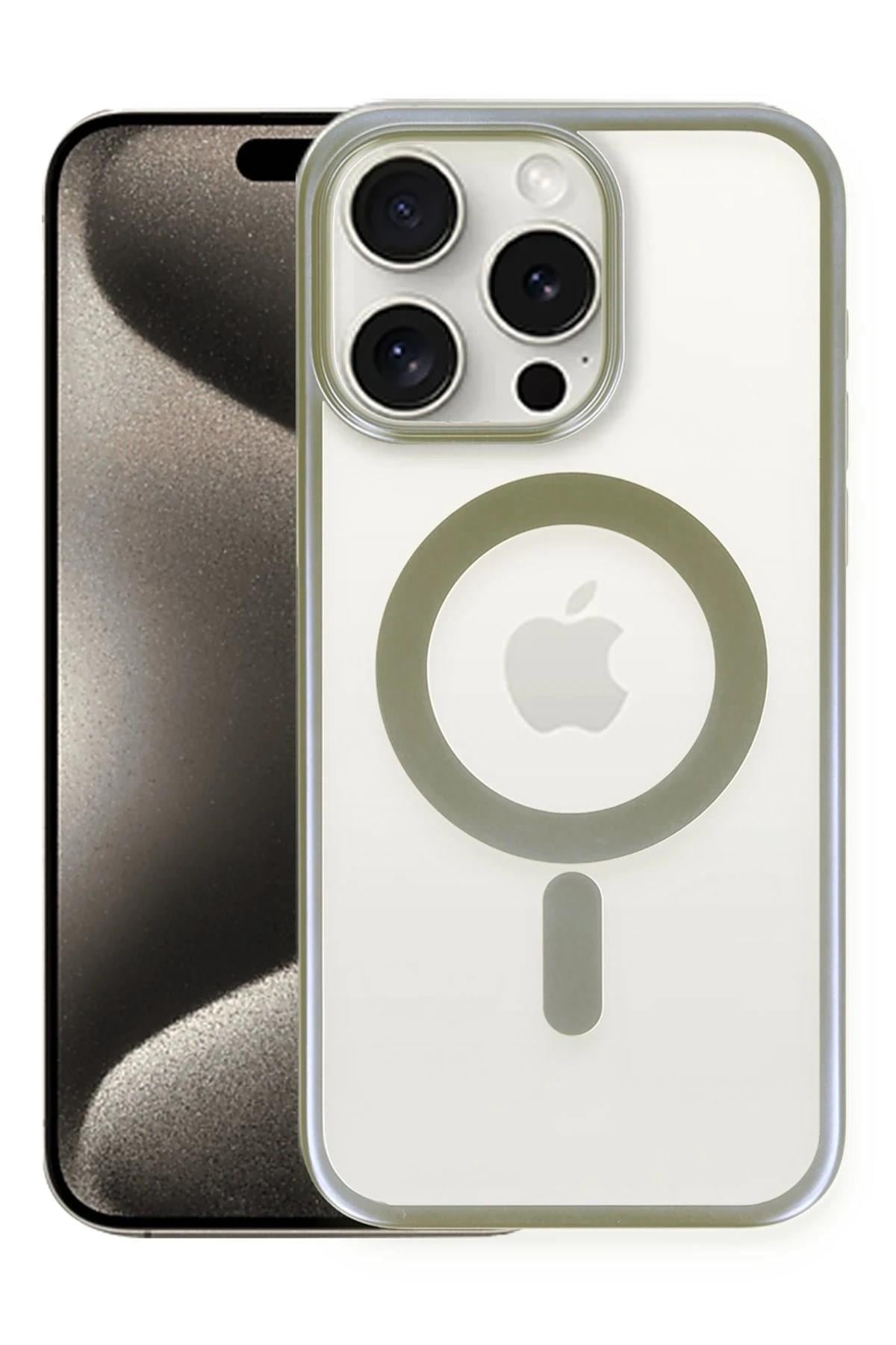 Mey İthalat®  iPhone 15 Pro Kılıf Erozi Magsafe Kapak - Gri