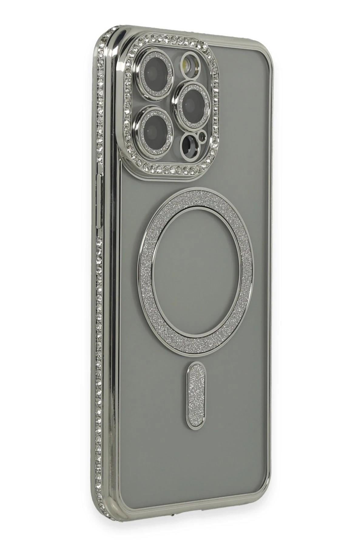 Mey İthalat®  iPhone 15 Pro Kılıf Joke Simli Magneticsafe Kılıf - Gri