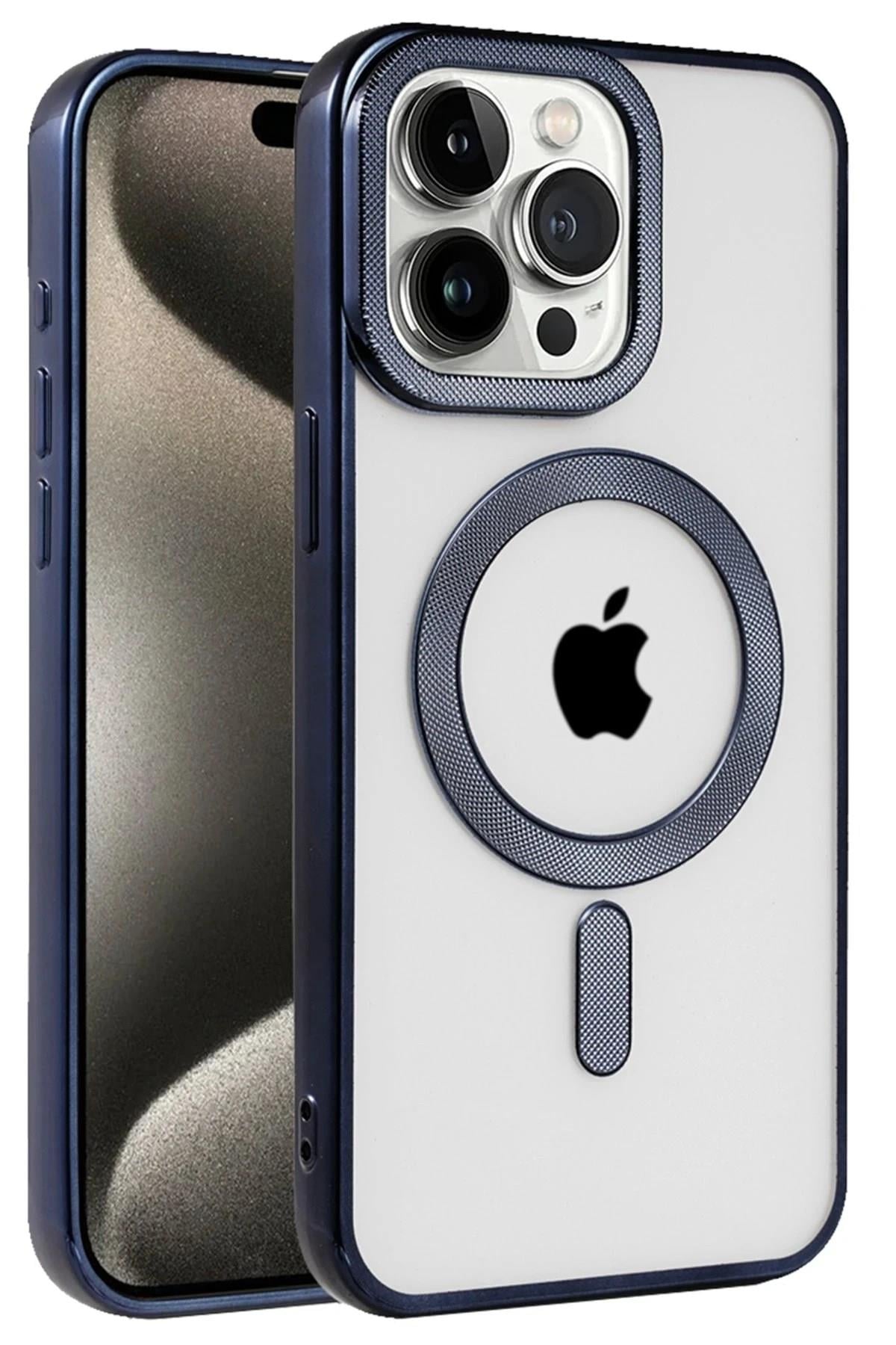Mey İthalat®  iPhone 15 Pro Kılıf Kronos Magsafe Kapak - Lacivert