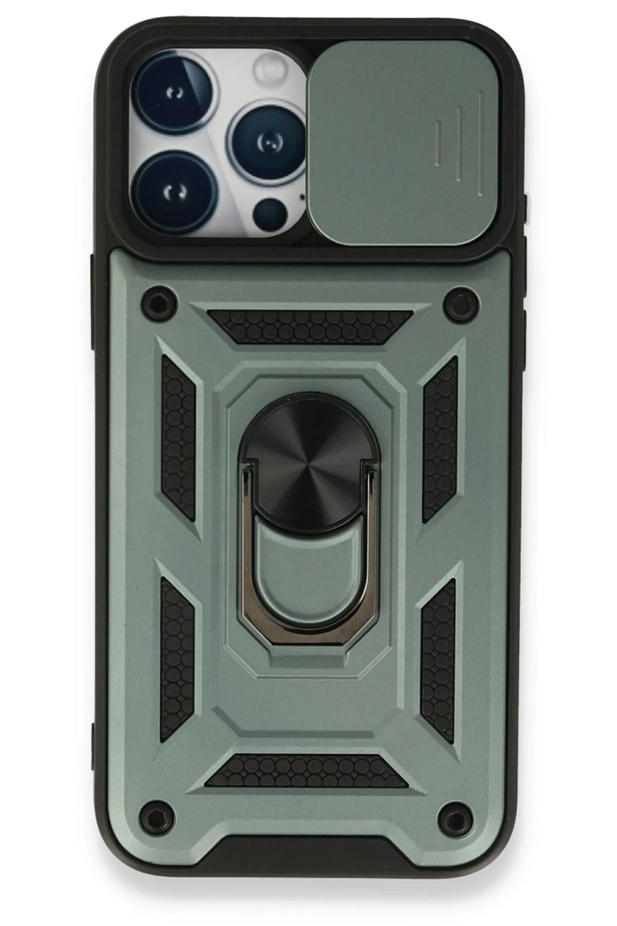 Mey İthalat®  iPhone 15 Pro Kılıf Pars Lens Yüzüklü Silikon - Yeşil