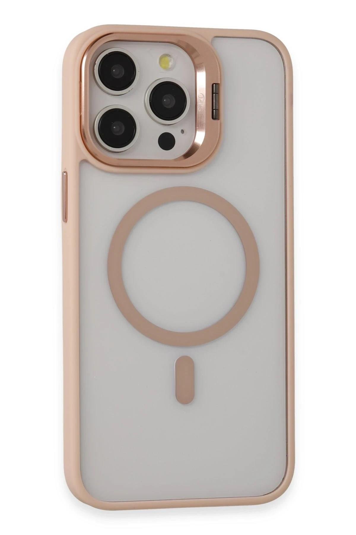 Mey İthalat®  iPhone 15 Pro Kılıf Roblox Lens Magsafe Standlı Kapak - Pudra
