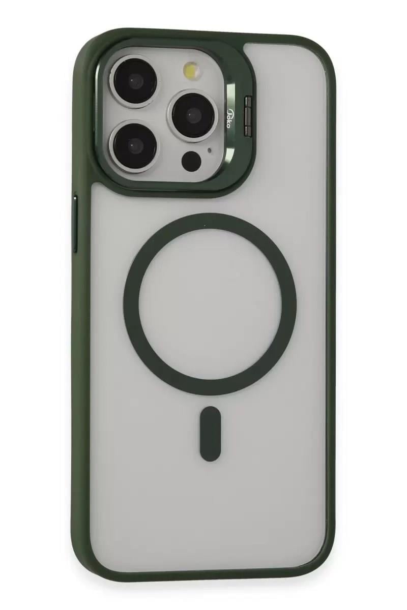 Mey İthalat®  iPhone 15 Pro Kılıf Roblox Lens Magsafe Standlı Kapak - Koyu Yeşil