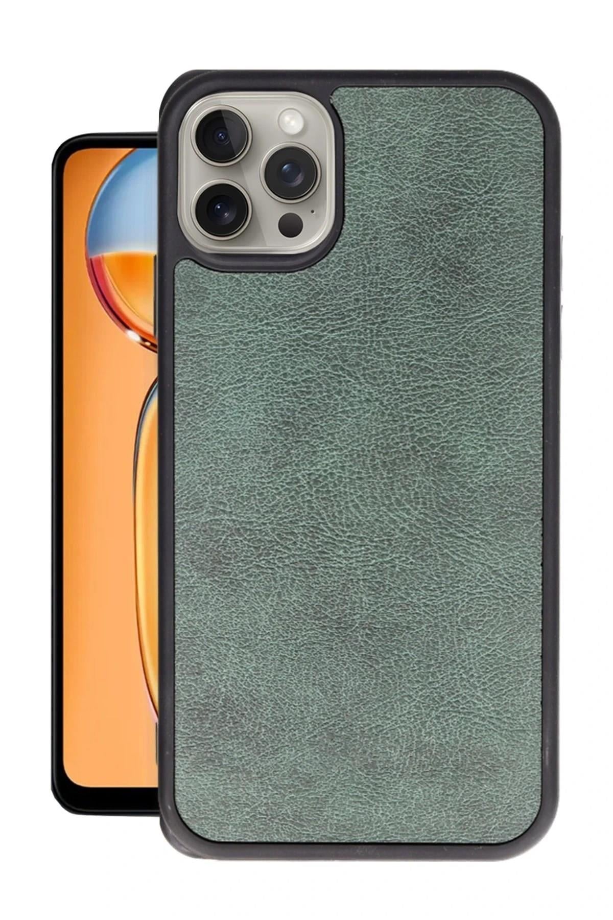 Mey İthalat®  iPhone 15 Pro Max Kılıf Aras Deri Kapak - Koyu Yeşil
