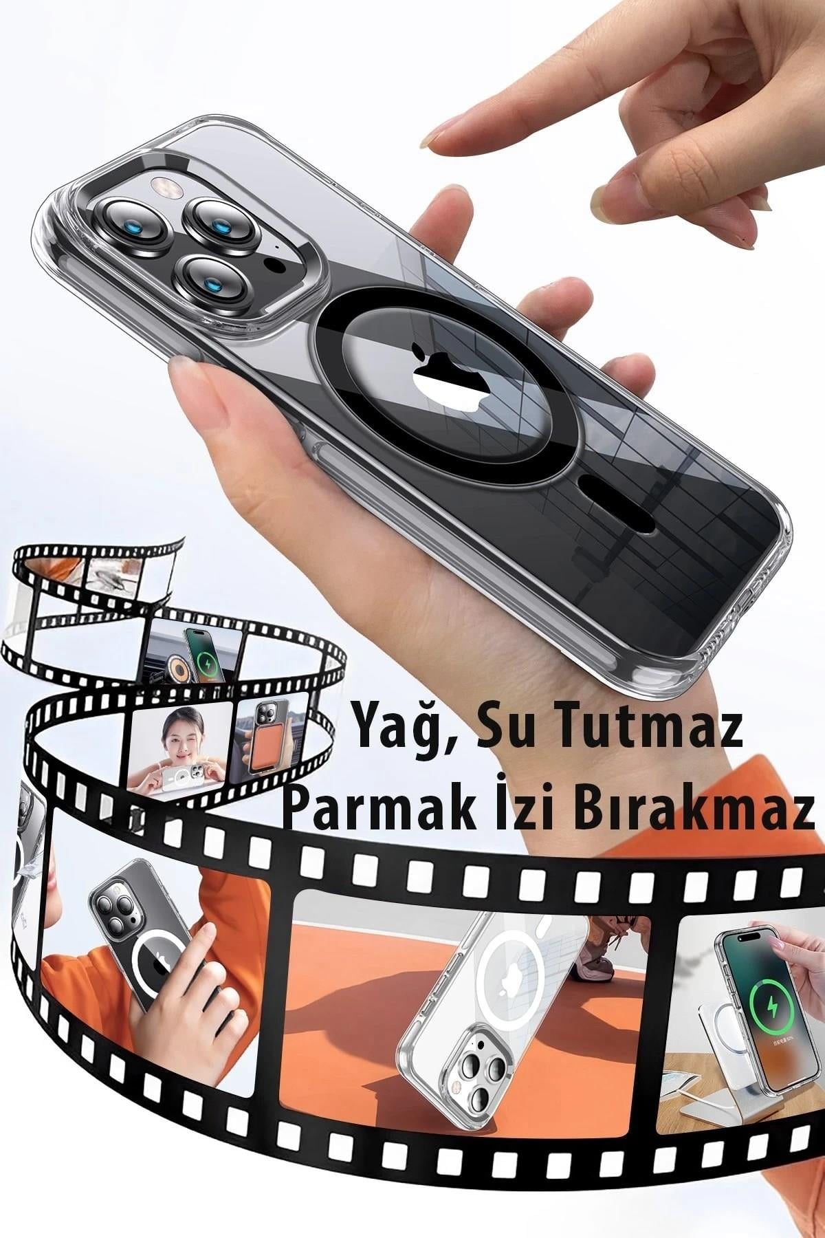 Mey İthalat®  iPhone 15 Pro Max Kılıf Crystal Magsafe Kapak - Şeffaf